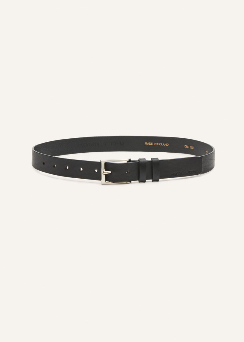 MAGDA BUTRYM Classic matte black leather belt in silver outlook