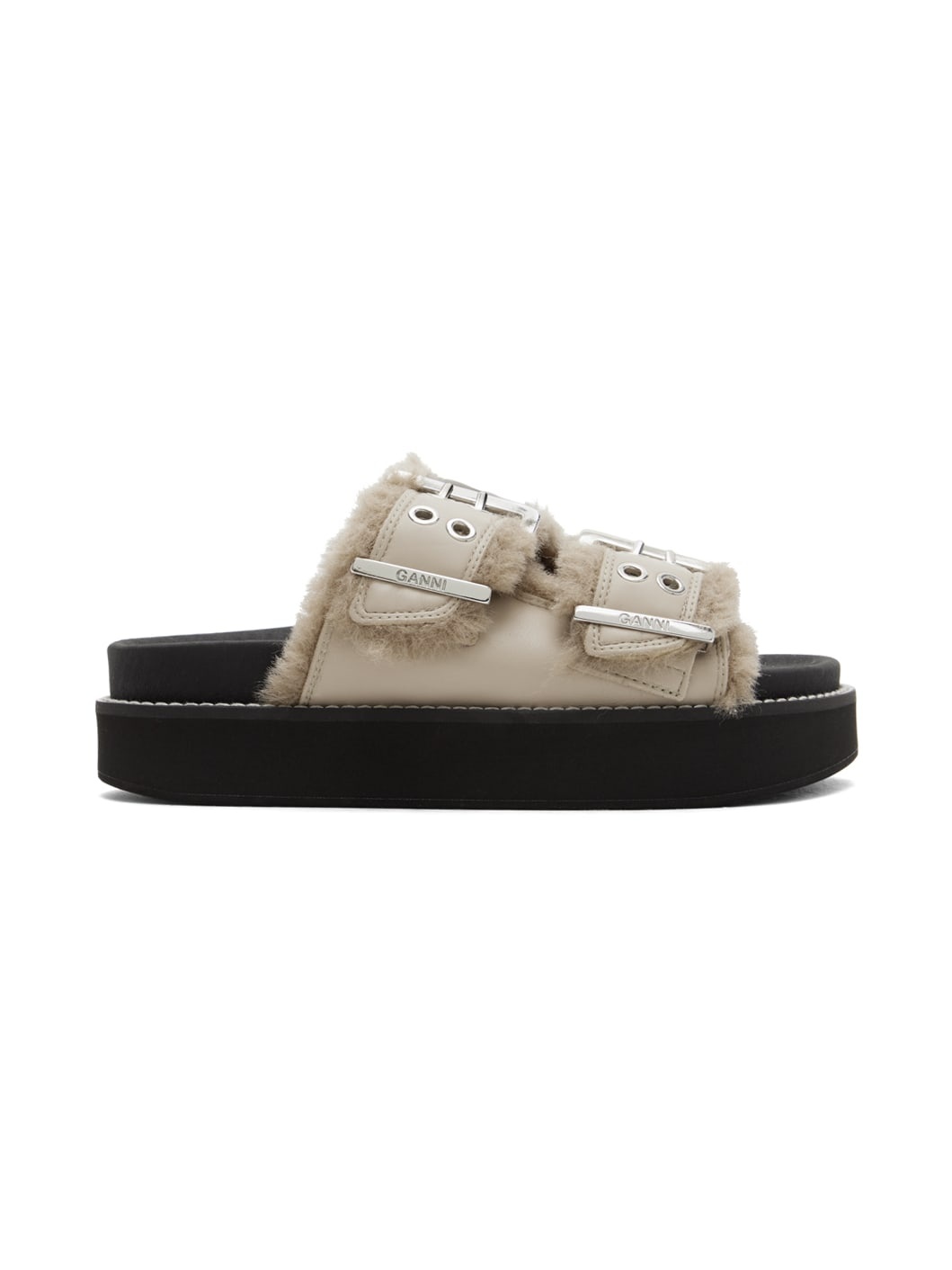 Taupe Feminine Buckle Flat Sandals - 1