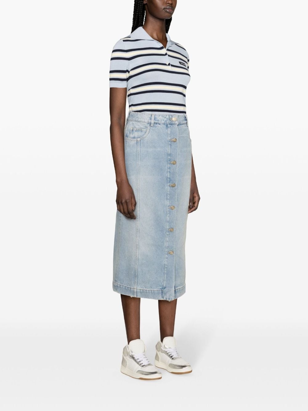 button-up denim midi skirt - 3