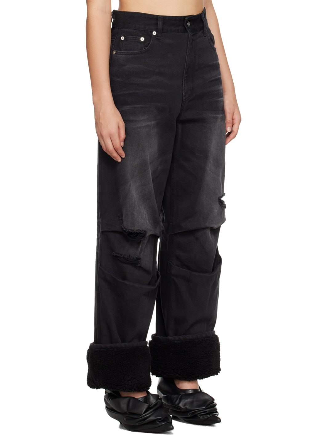 Black Shearling Jeans - 2
