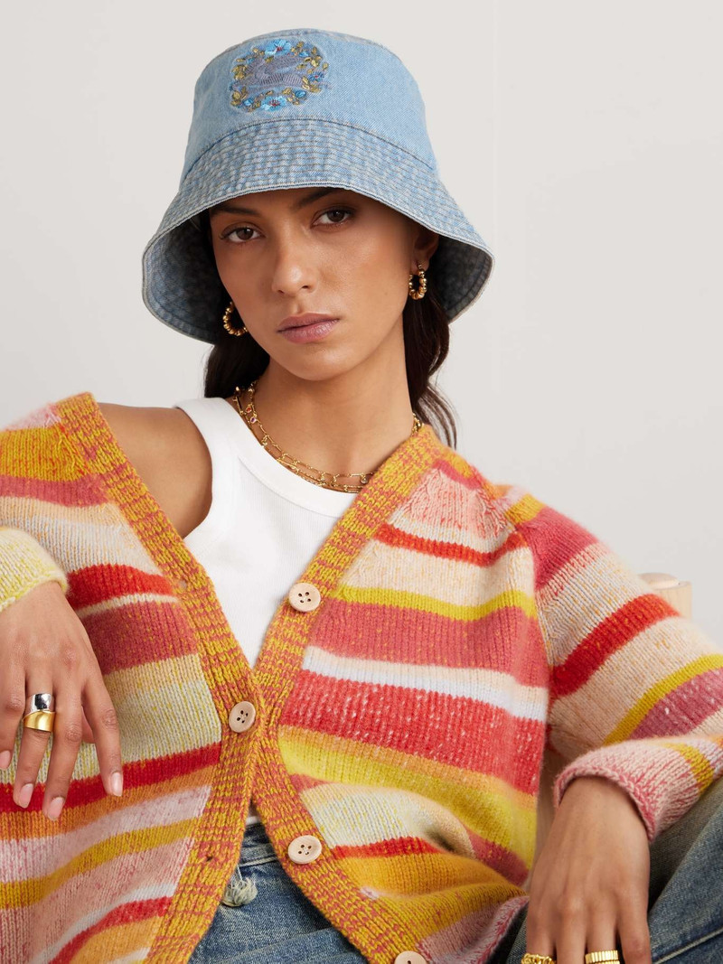 Embroidered denim bucket hat 2