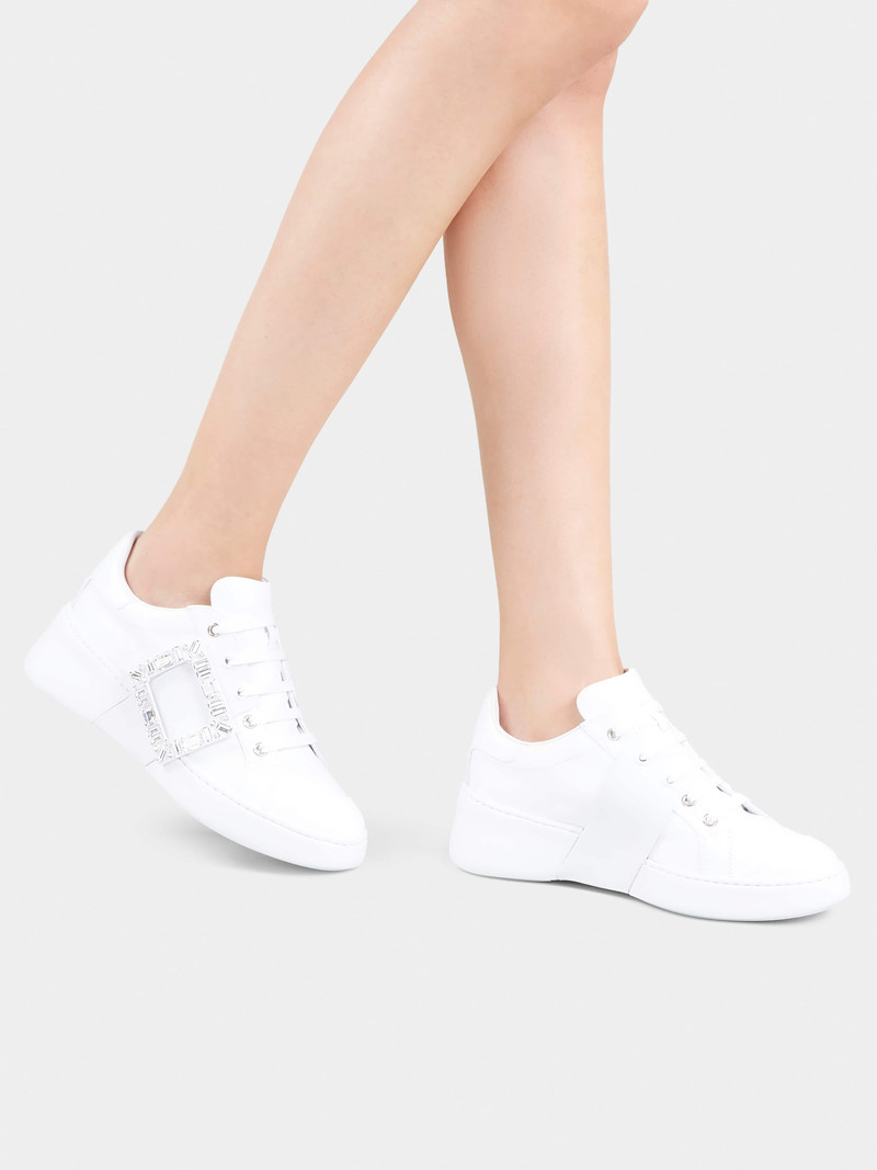 Roger Vivier Viv' Skate Strass Buckle Sneakers in Soft Leather outlook