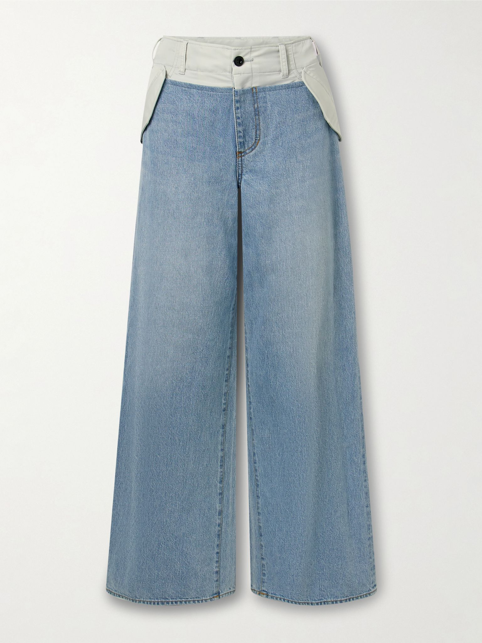 Shell-trimmed mid-rise wide-leg jeans Light blue - 1