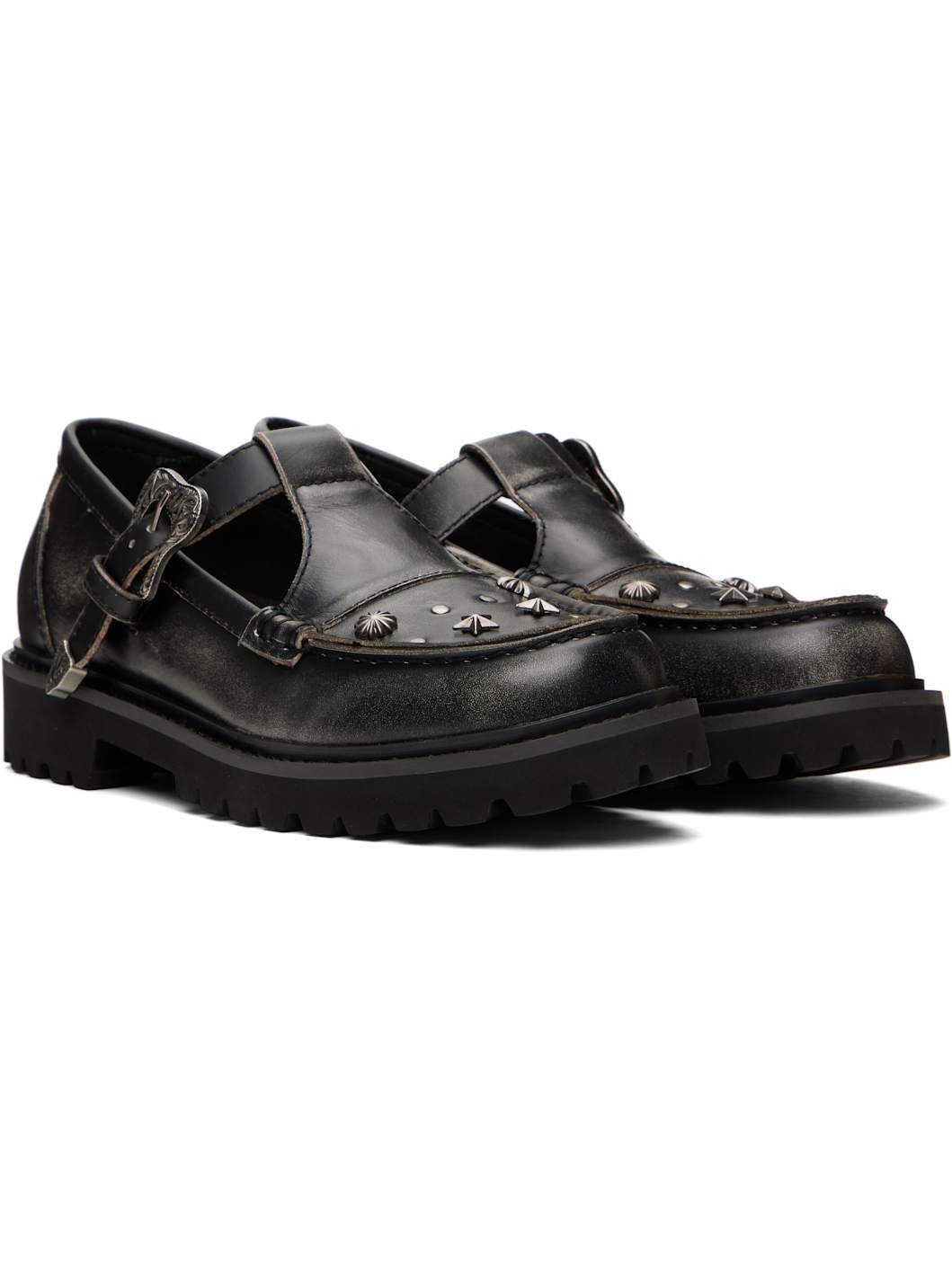 Black Western Mary Jane Loafers - 4