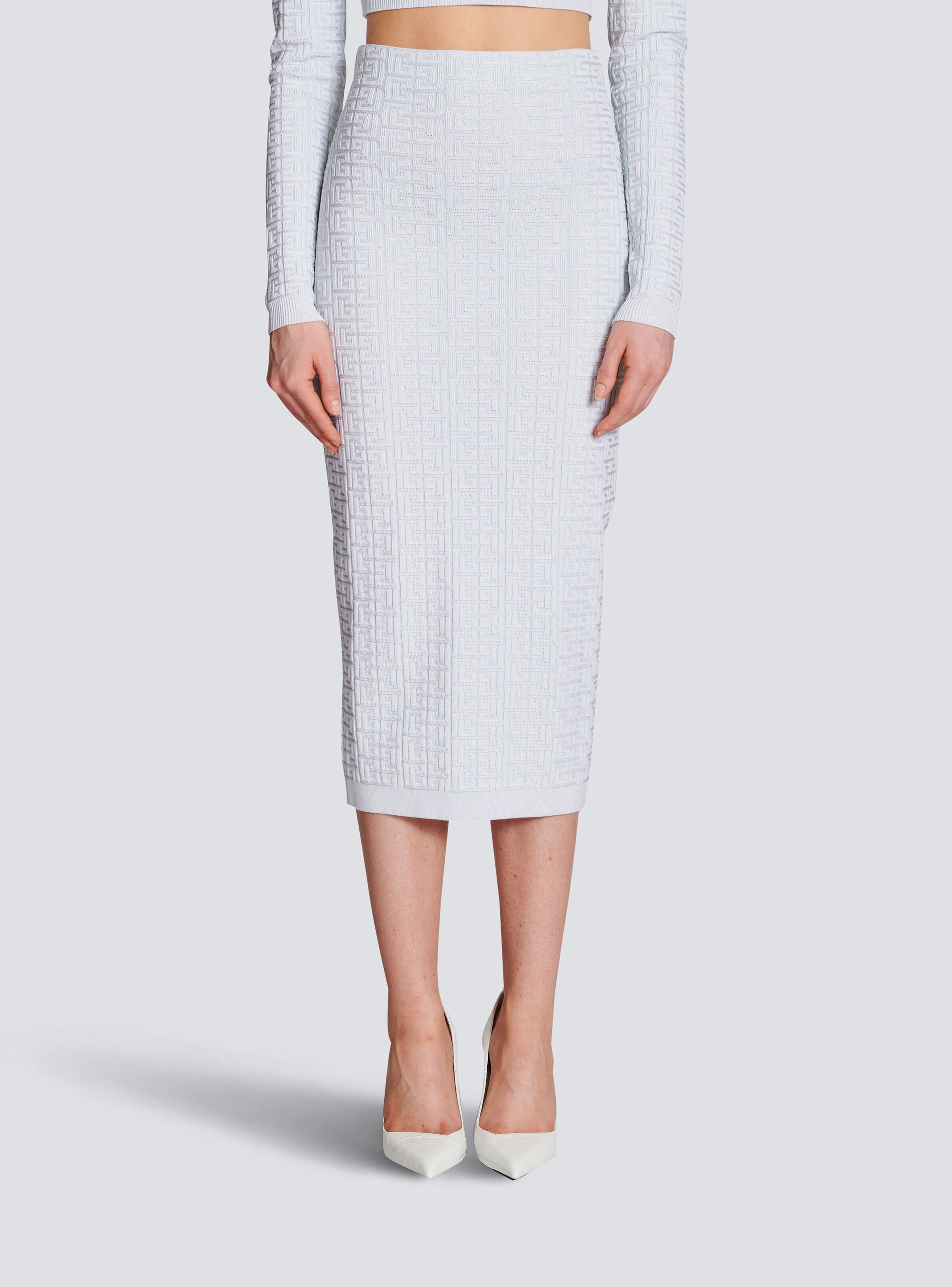 Knit midi skirt with Balmain monogram - 5