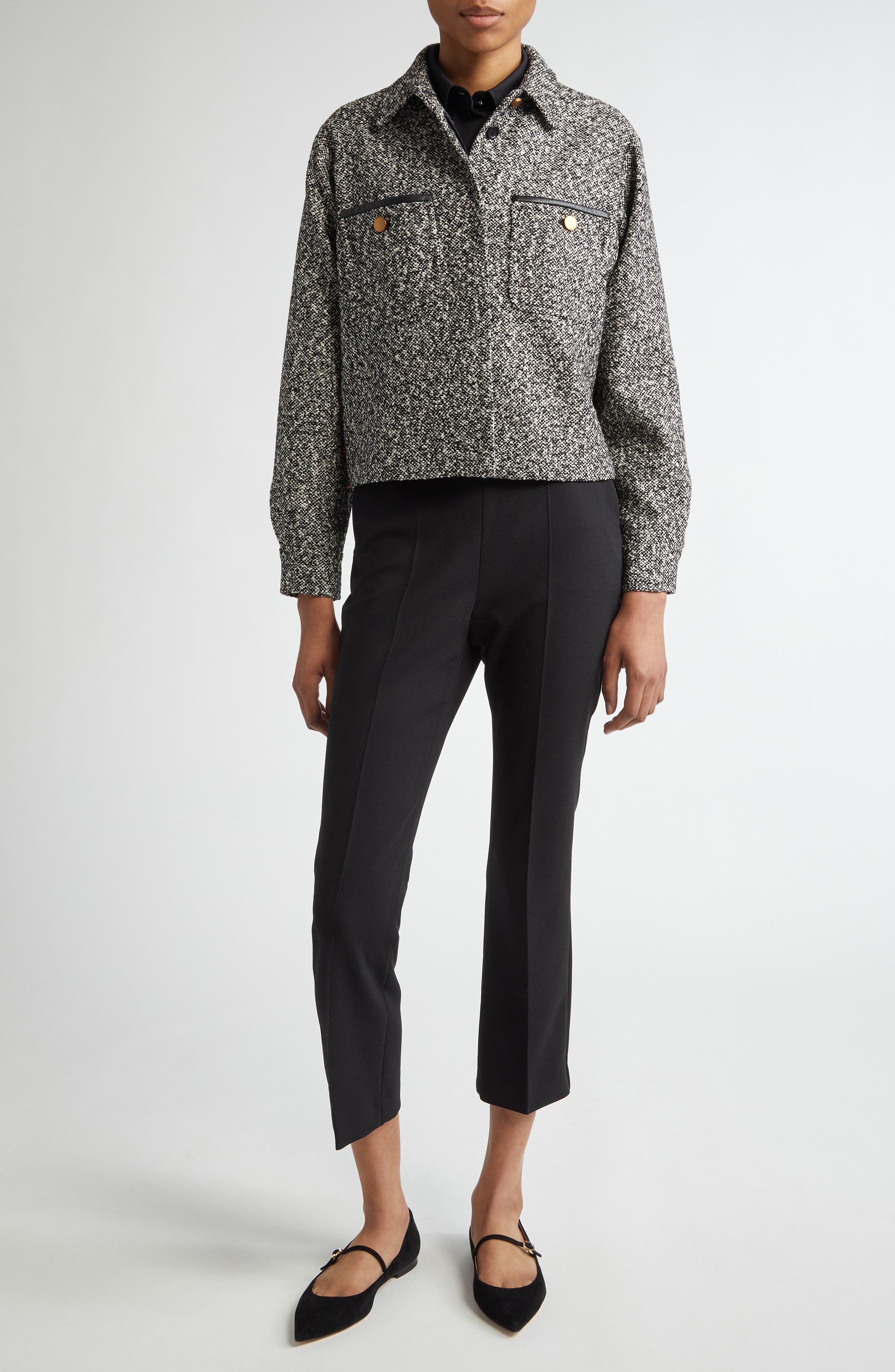 Max Mara Demien Wool Blend Tweed Jacket in Black White at Nordstrom - 2