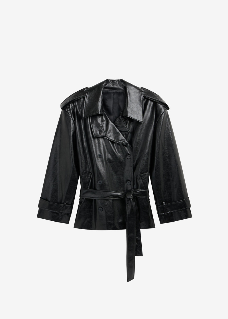 Nordana Faux Leather Short Trench - Black 1