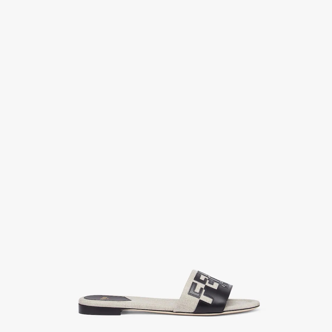 Canvas and black leather slides - 1