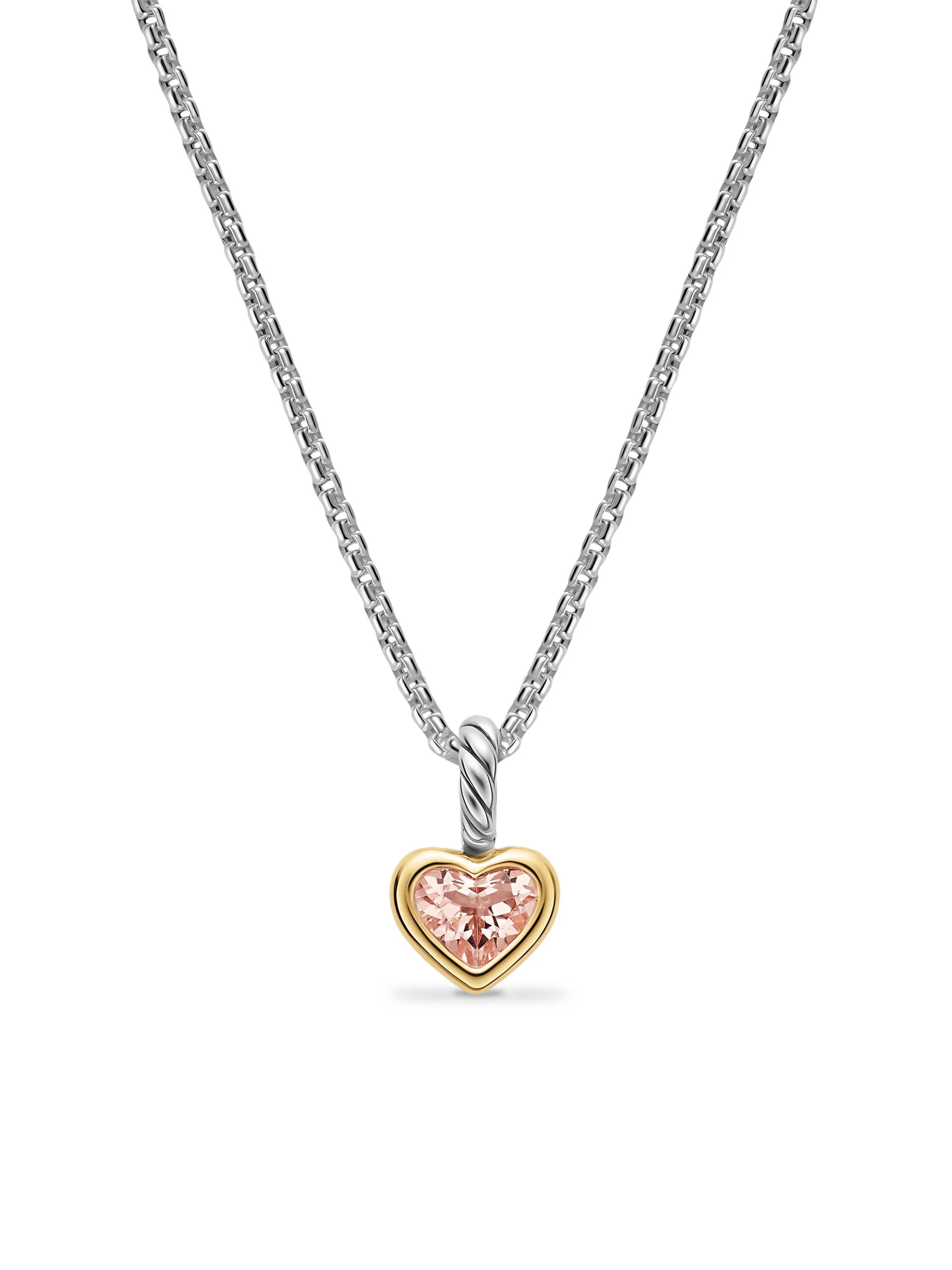 Women's Mini Heart Amulet in Sterling Silver with 14K Yellow Gold, 7.2MM - Morganite - 1