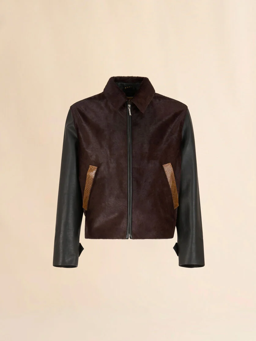 BLACK LEATHER AND PONY HAIR JACKET - 1