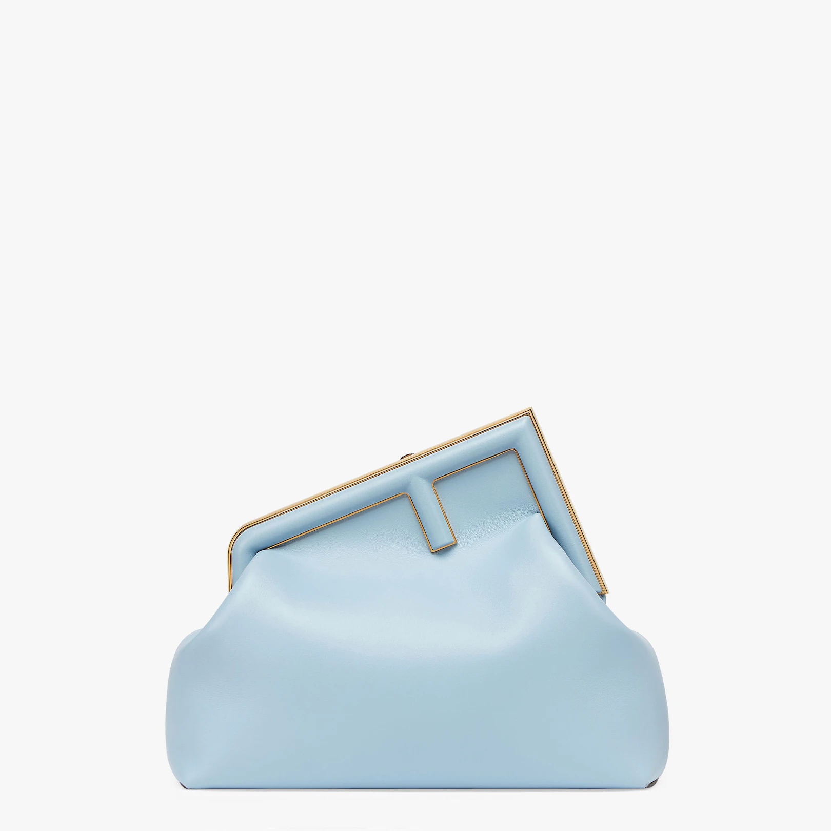 Medium Fendi First bag in light blue soft nappa leather with an oversized F metal clasp with tone on - 1