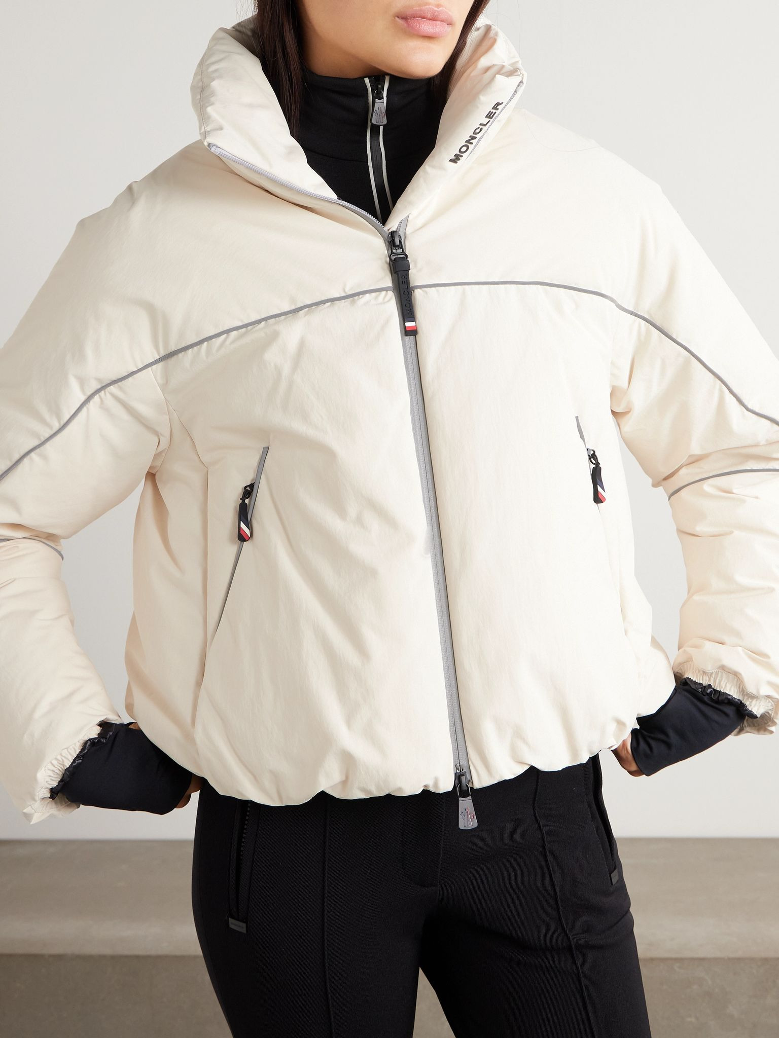 Padded hooded down ski jacket Off-white - 3