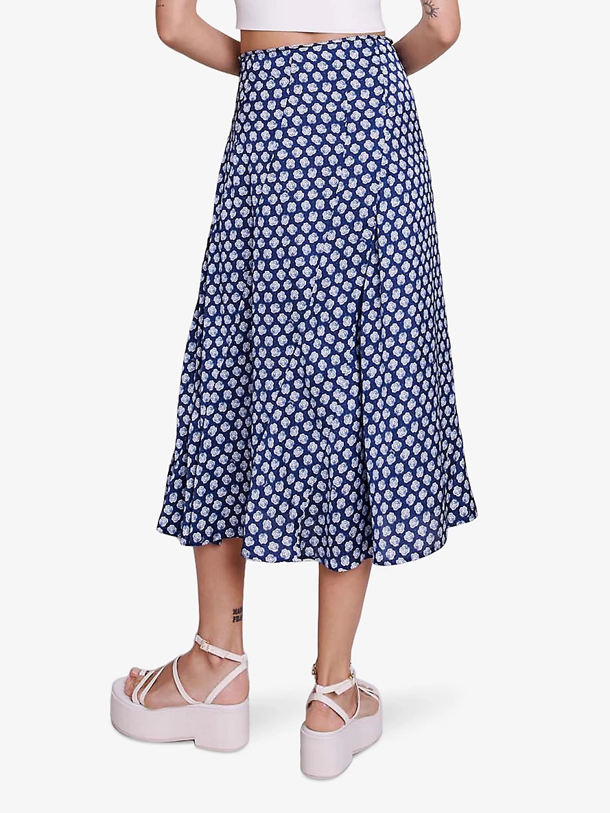 Floral-print split-hem woven midi skirt - 4