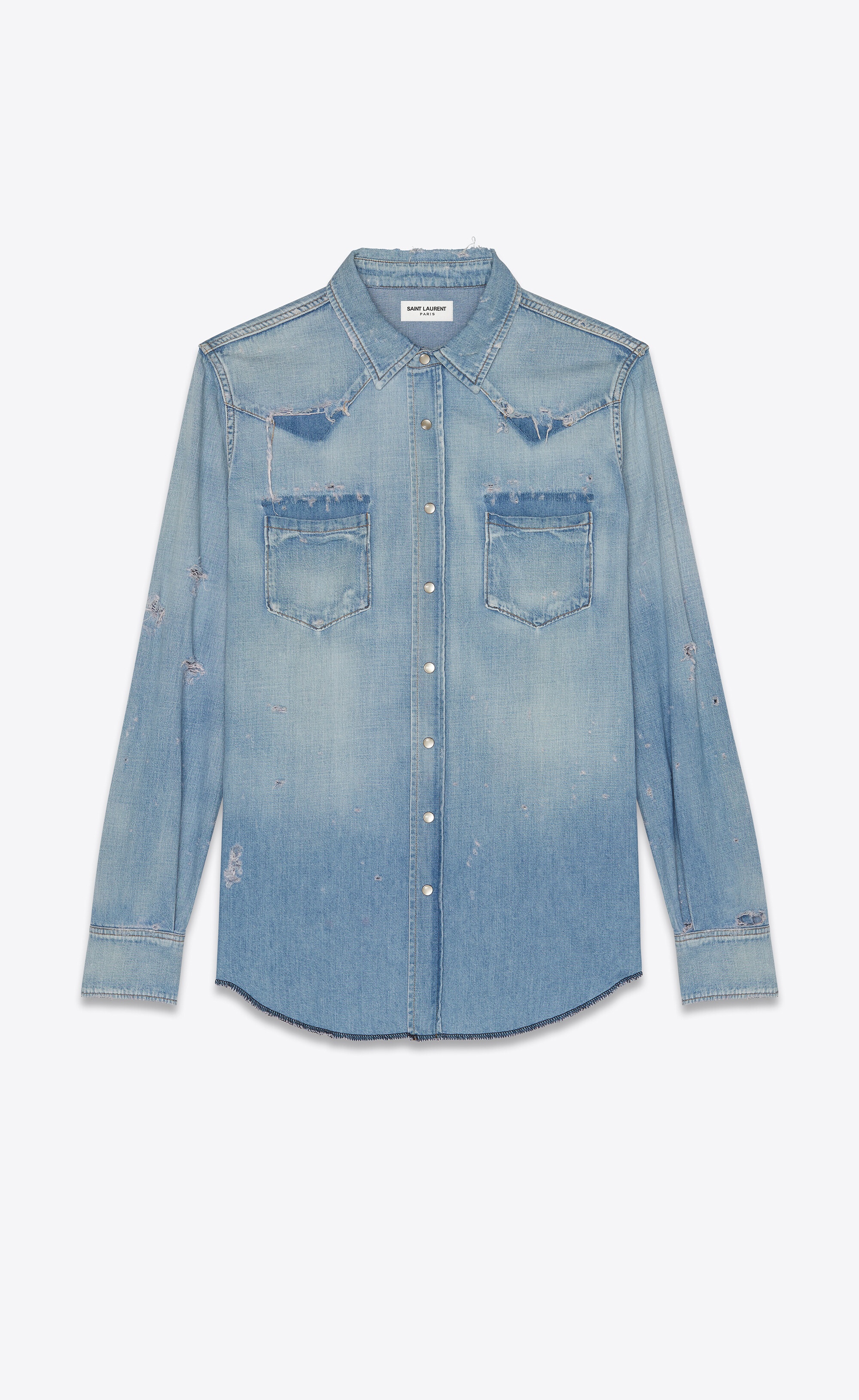 destroyed western shirt in dusty pink blue denim - 2