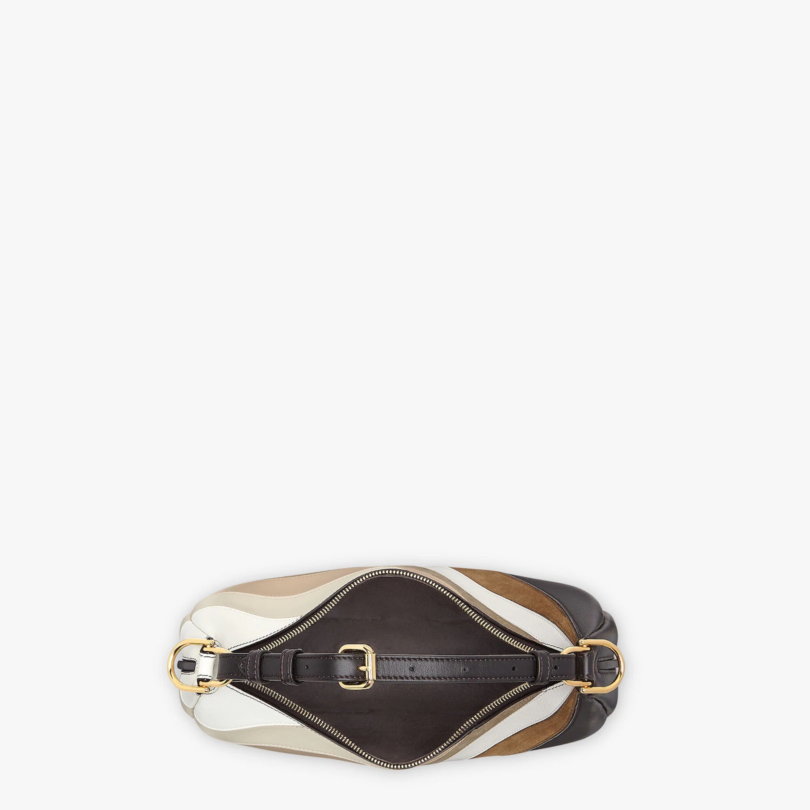 Small Hobo bag produced by inlaying leather, laminated leather and suede by hand to a rainbow diagon - 5