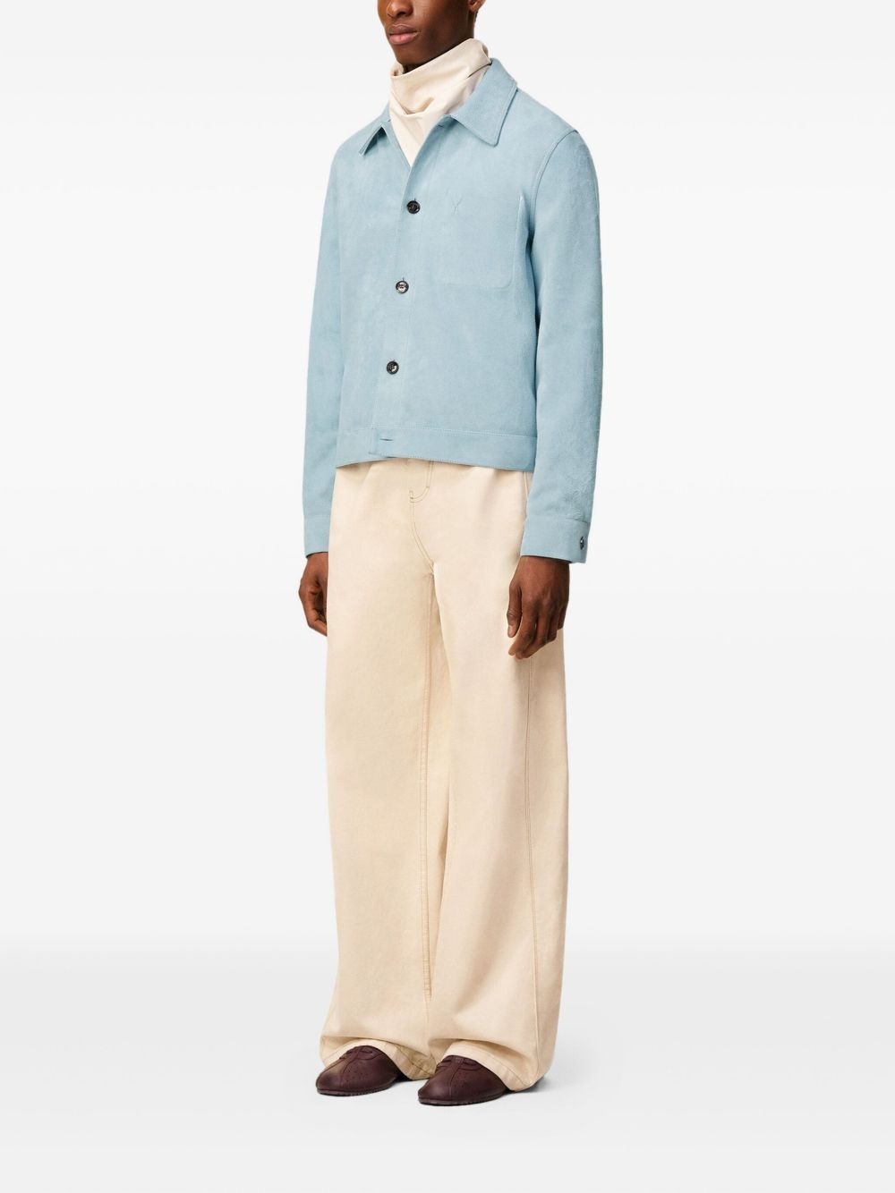 suede button-up jacket - 3