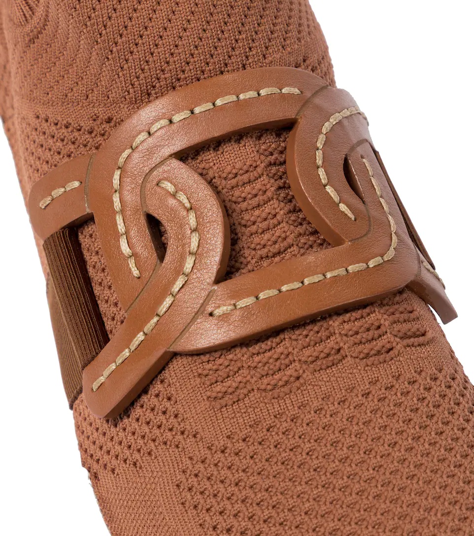 Leather-trimmed knit sneakers - 6