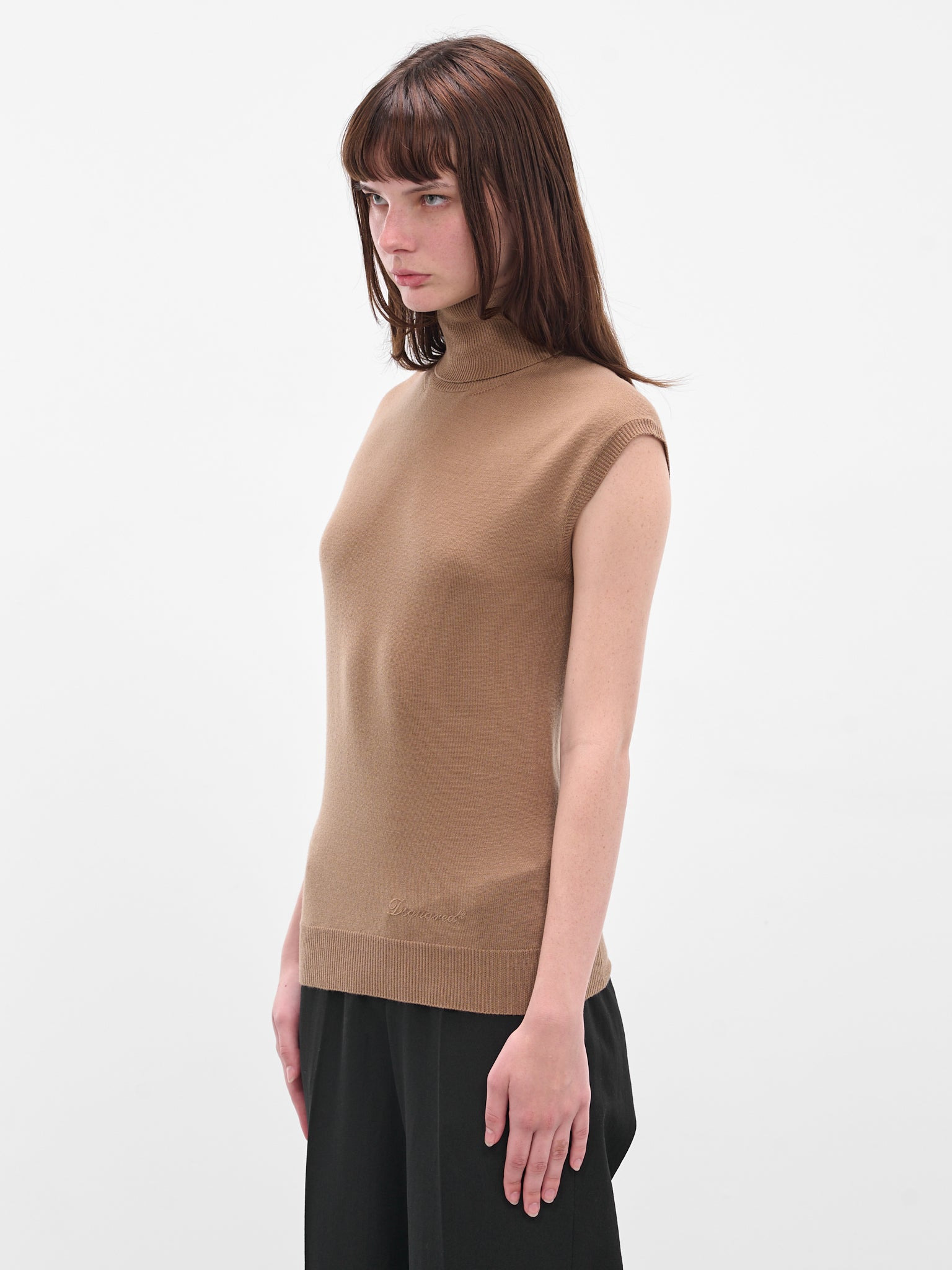 Brown Wool Knit Turtleneck Top - 2