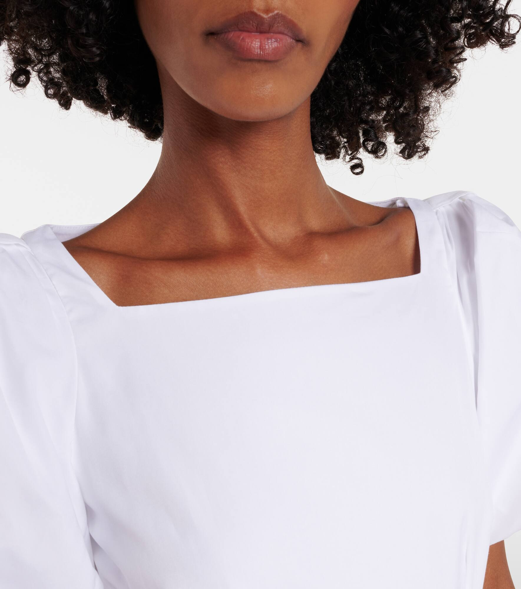 Puff-sleeve cotton poplin midi dress - 4