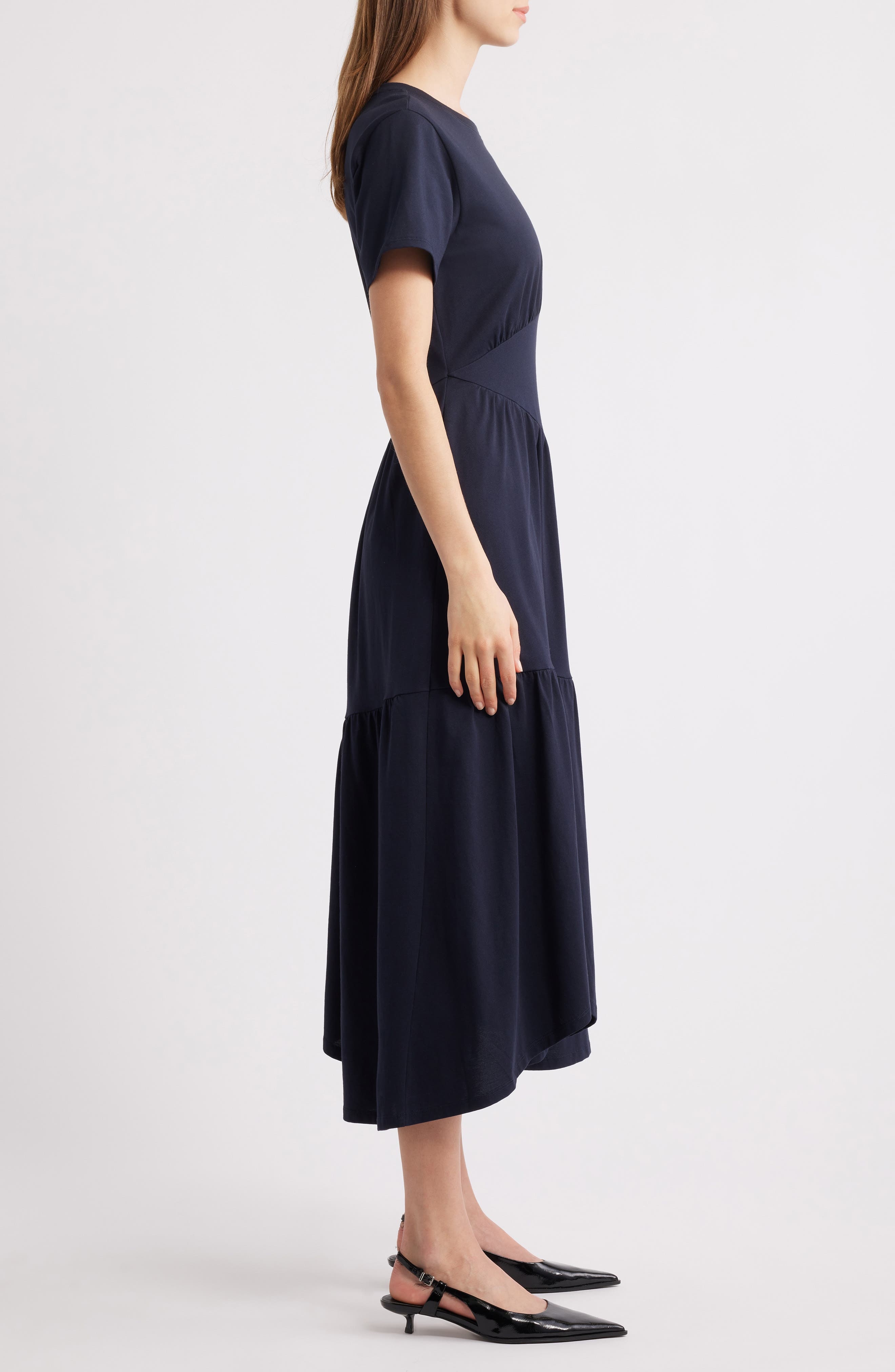 FRAME Asymmetric Tiered Ruffle Knit Dress in Navy at Nordstrom - 3