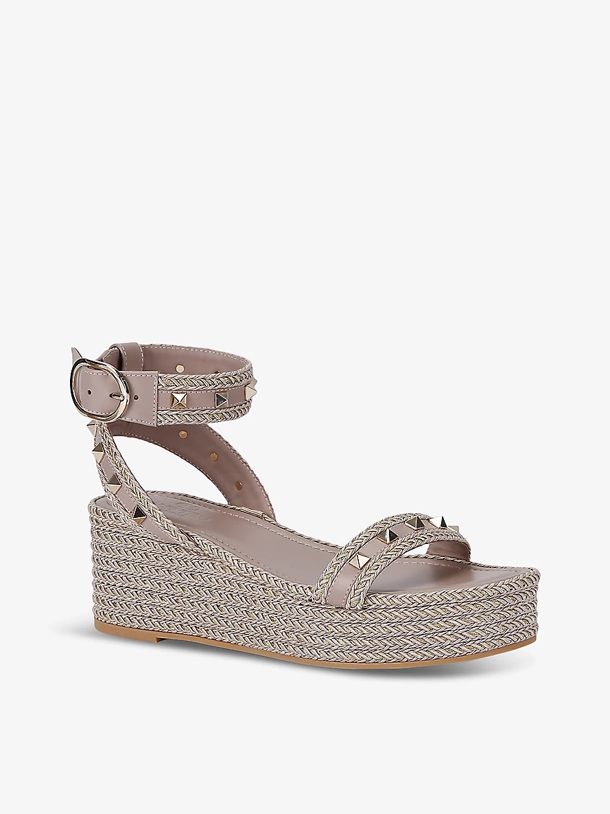 Rockstud flatform leather espadrille sandals - 3