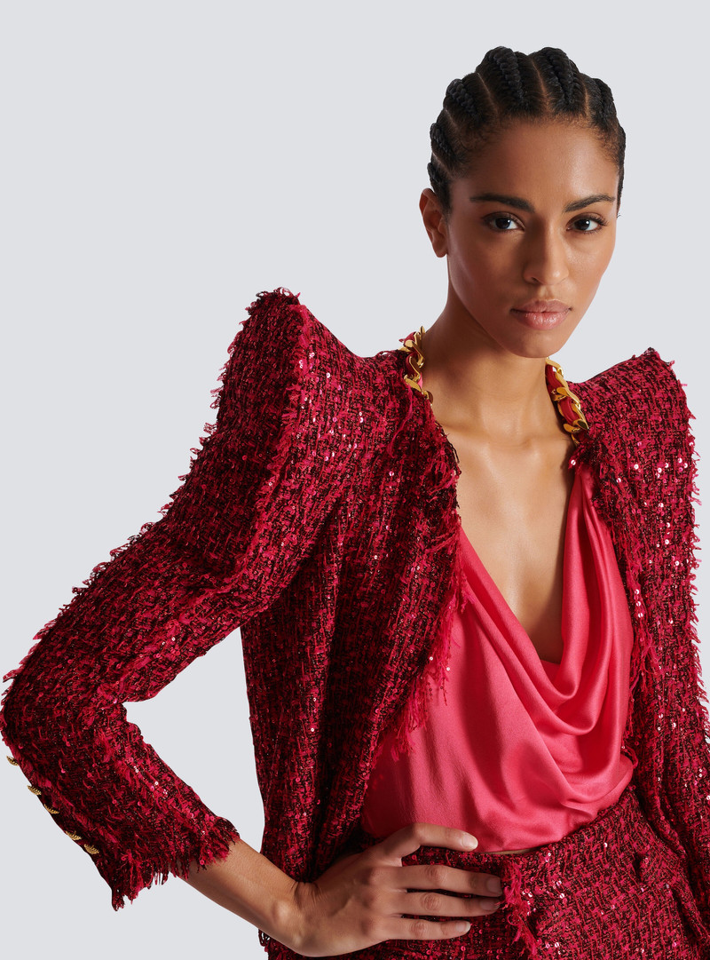 Edge-to-edge sequin tweed jacket 7