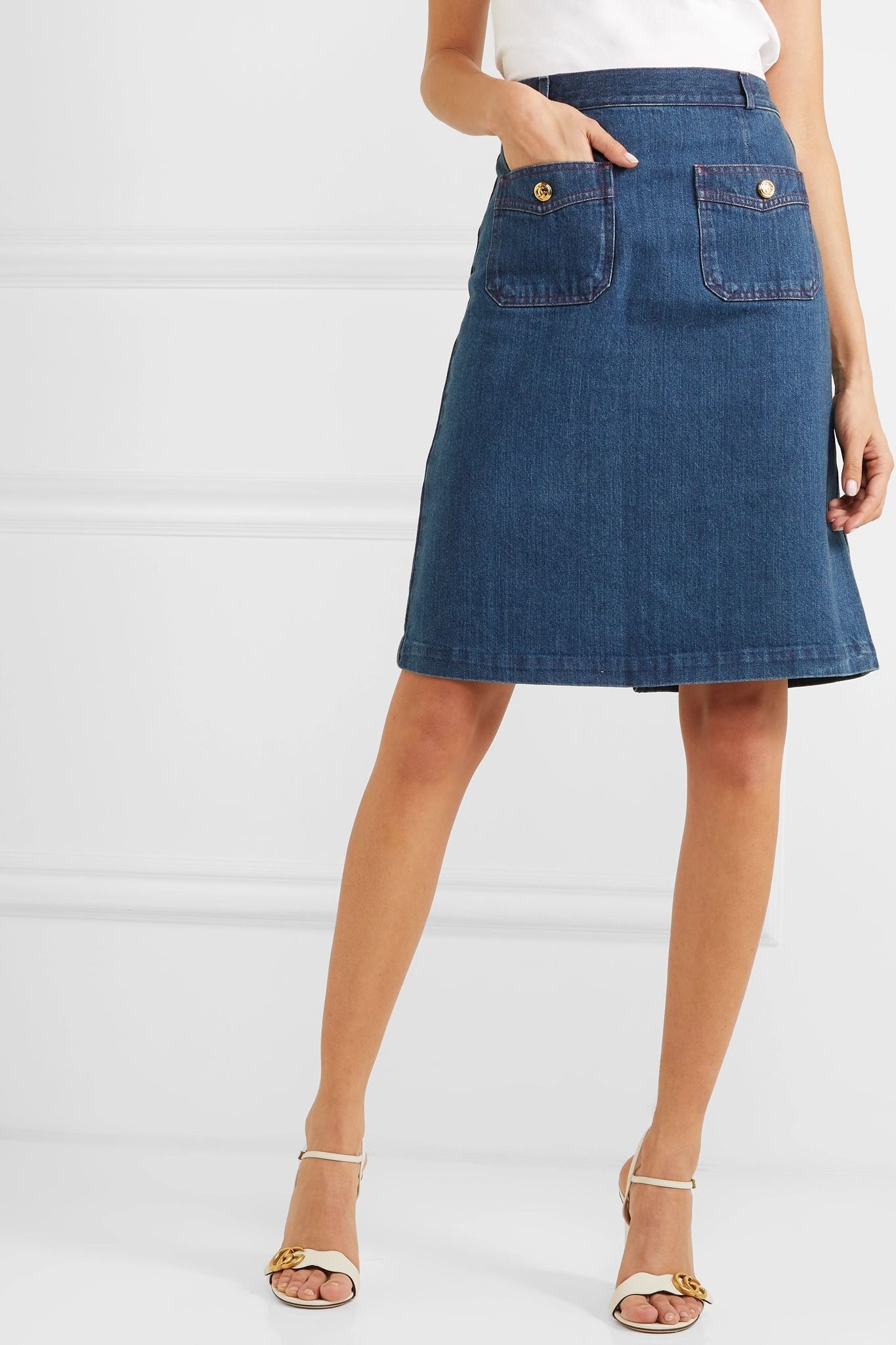 Button-embellished denim skirt  - 3