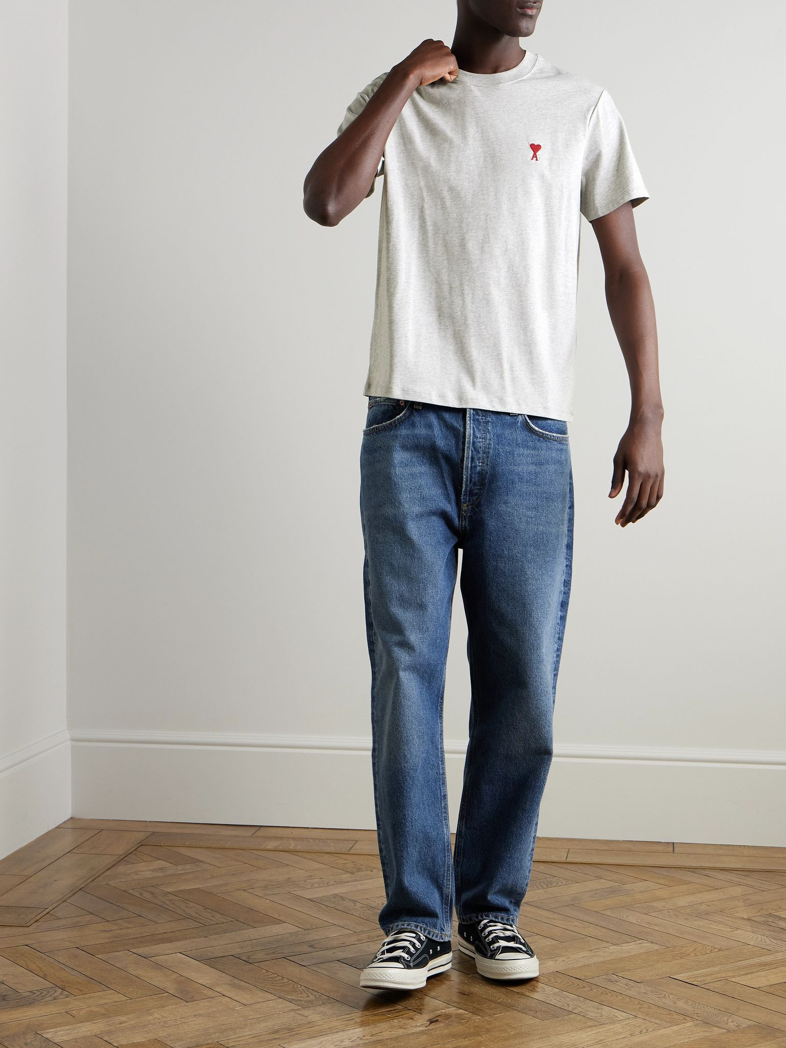 Logo-Embroidered Stretch Organic Cotton-Jersey T-Shirt Gray - 2