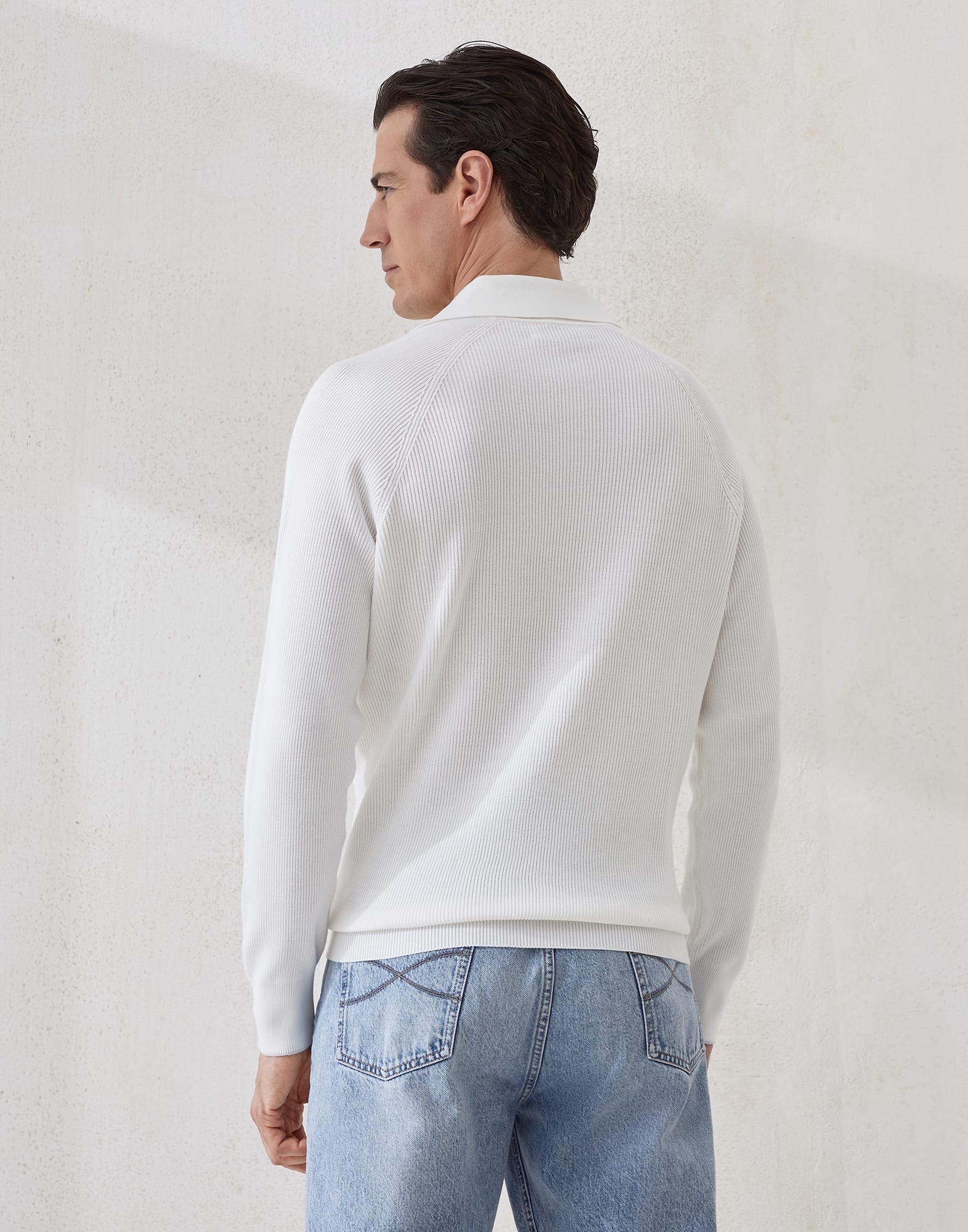 Cotton English rib knit polo with long raglan sleeves - 2