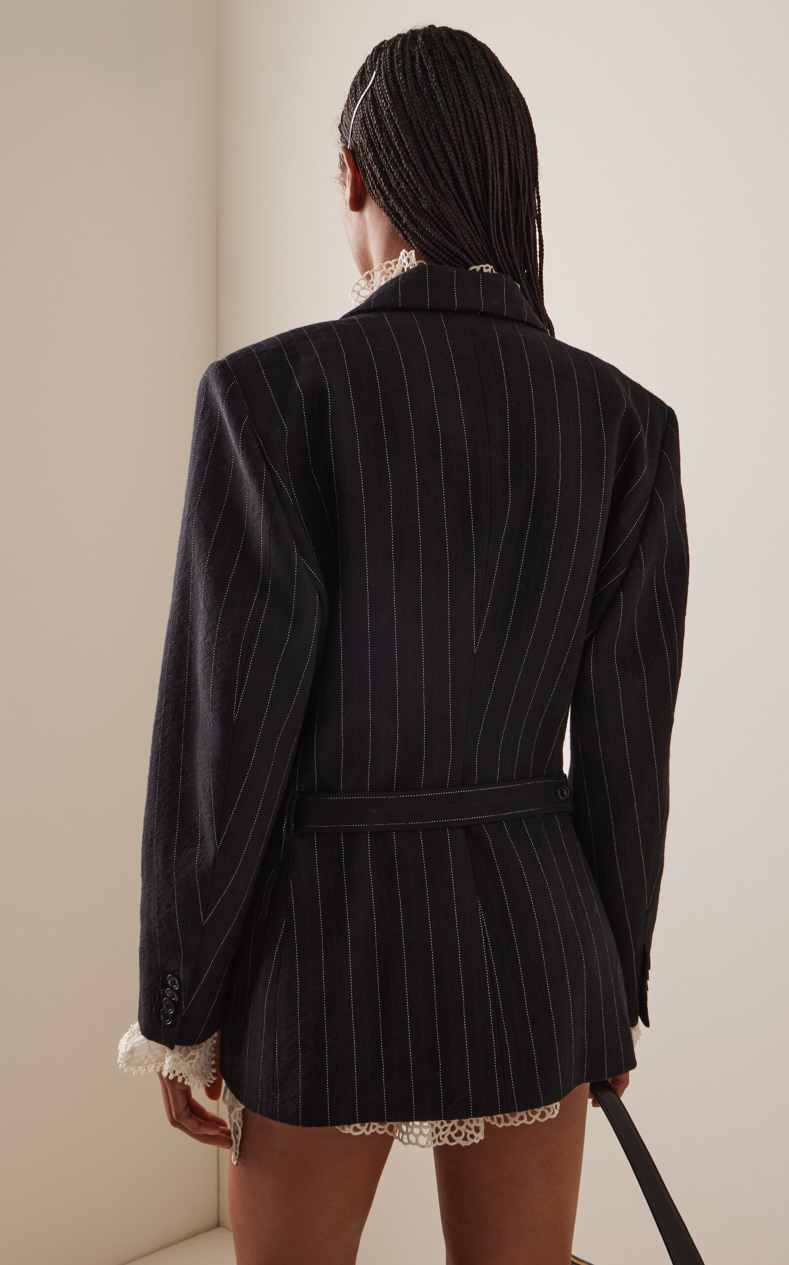 Maia Pinstriped Cotton-Wool Double-Breasted Blazer black - 4