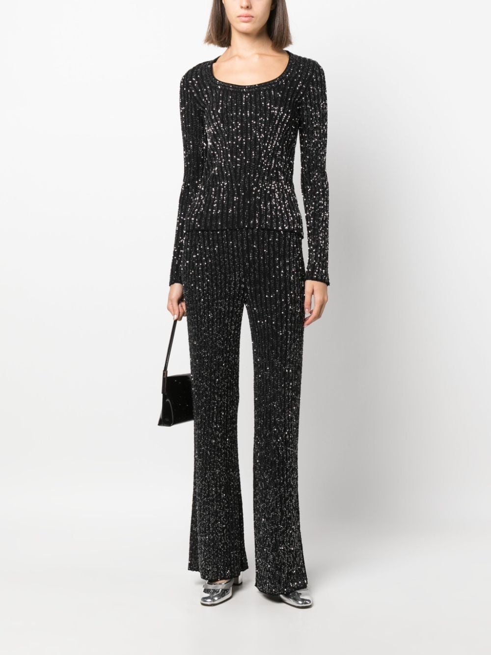 sequin-embellished ribbed-knit trousers - 2