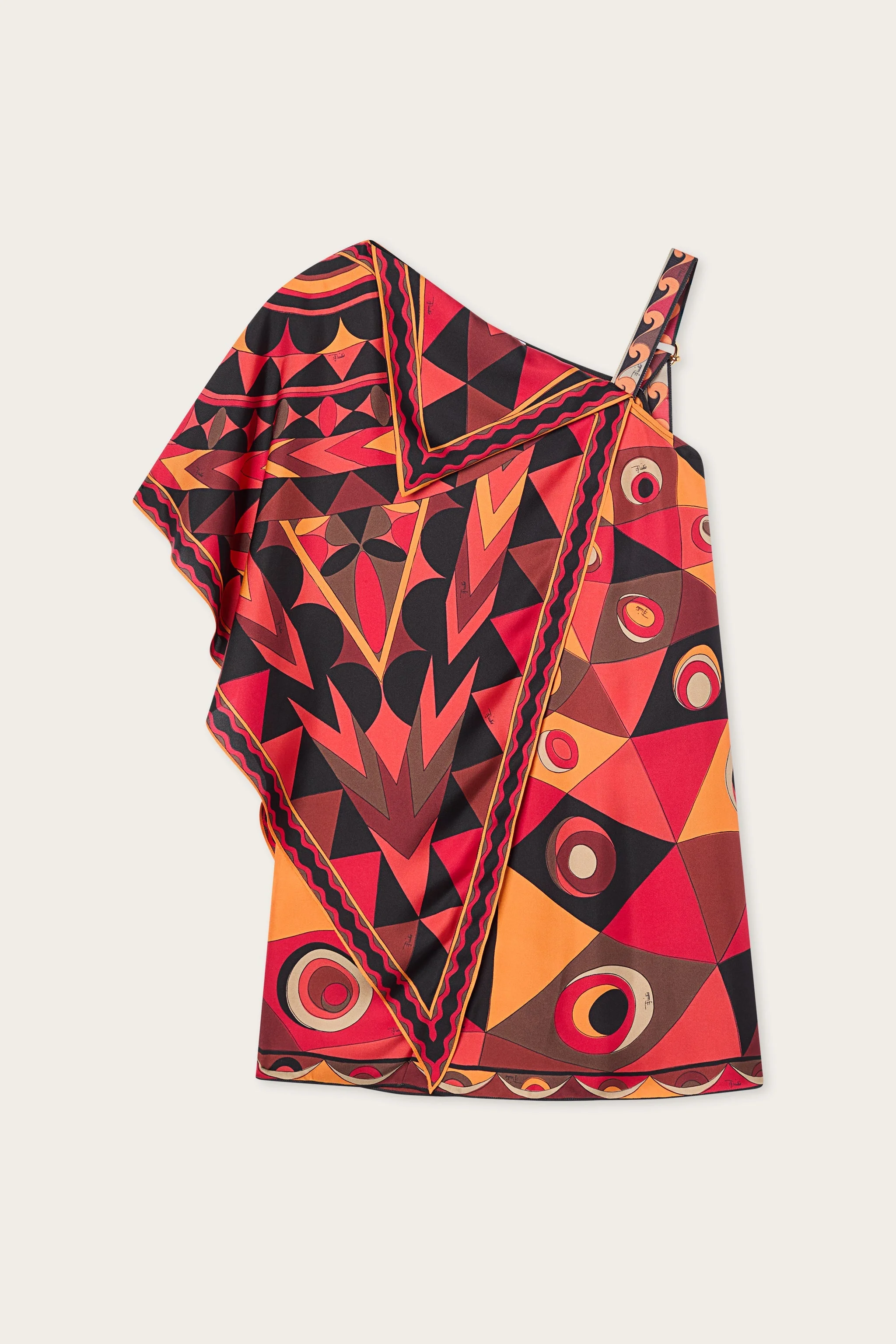 OCCHI PRINT ASYMMETRICAL FOULARD DRESS - 1