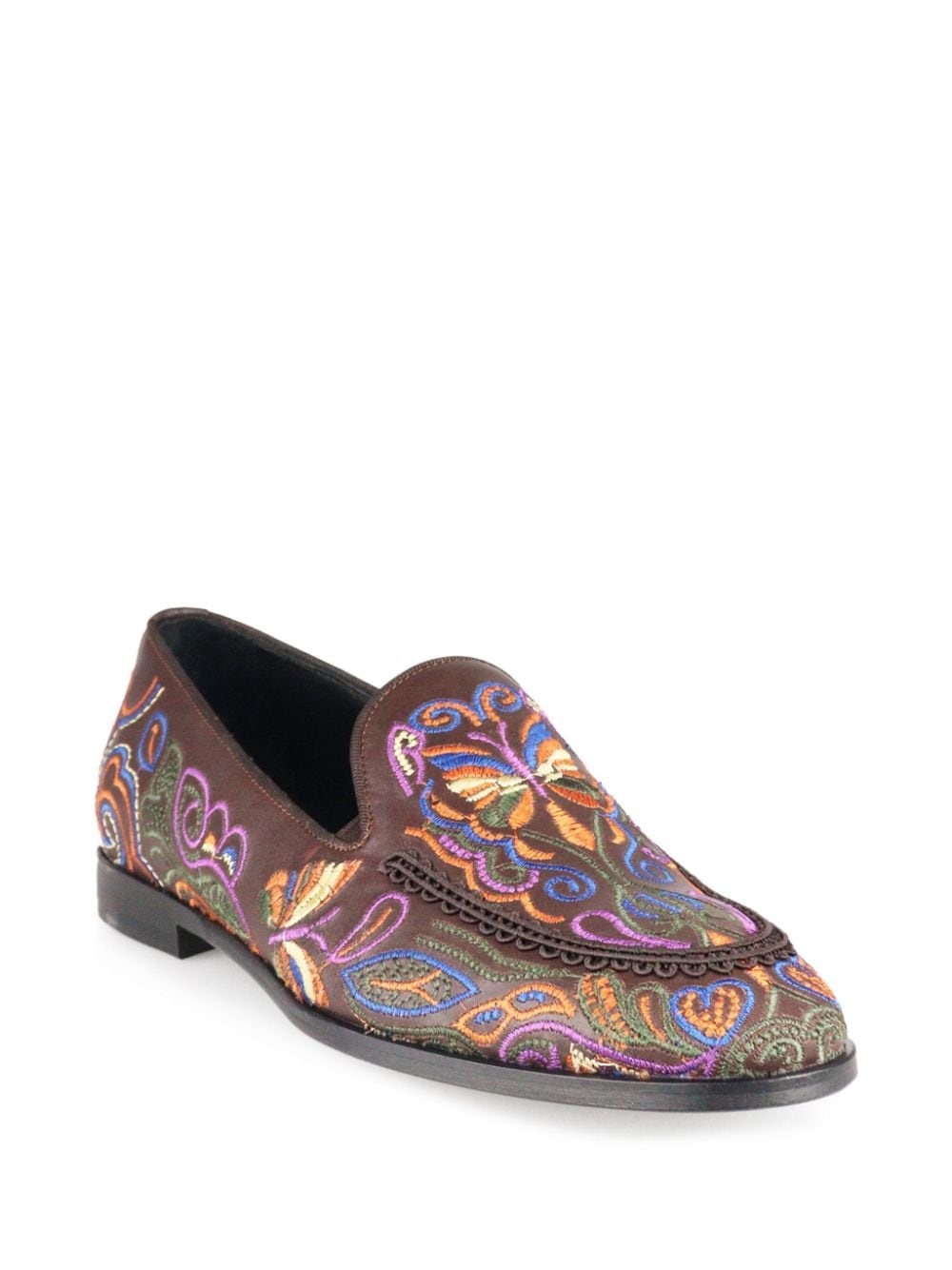 Papillon embroidered leather loafers - 2
