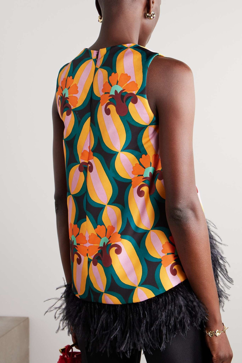 La Scala asymmetric feather-trimmed printed crepe top 3