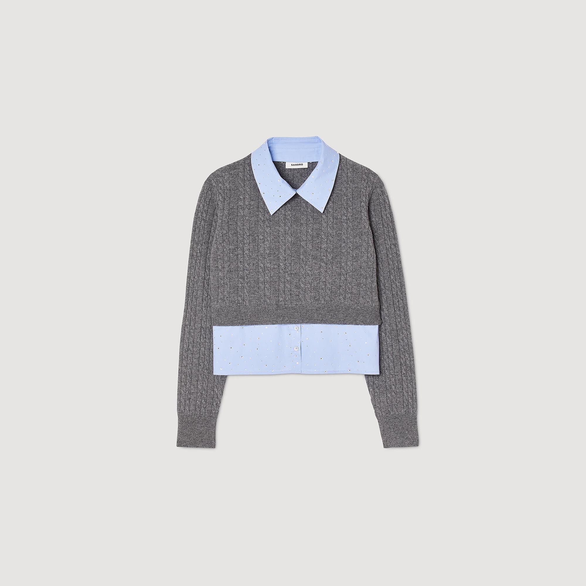 CROPPED CABLE KNIT SWEATER - 1
