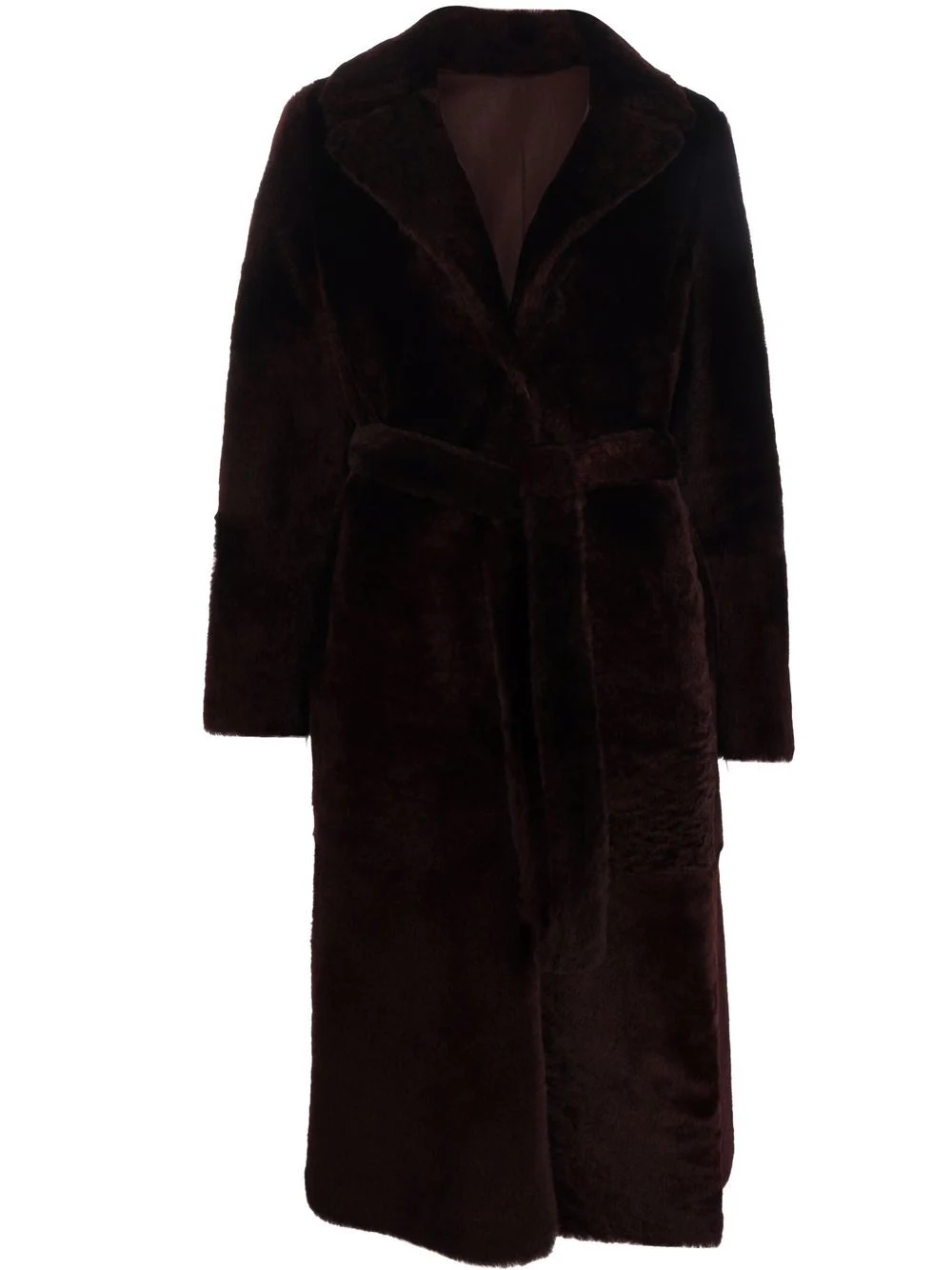 long belted shearling coat - 1