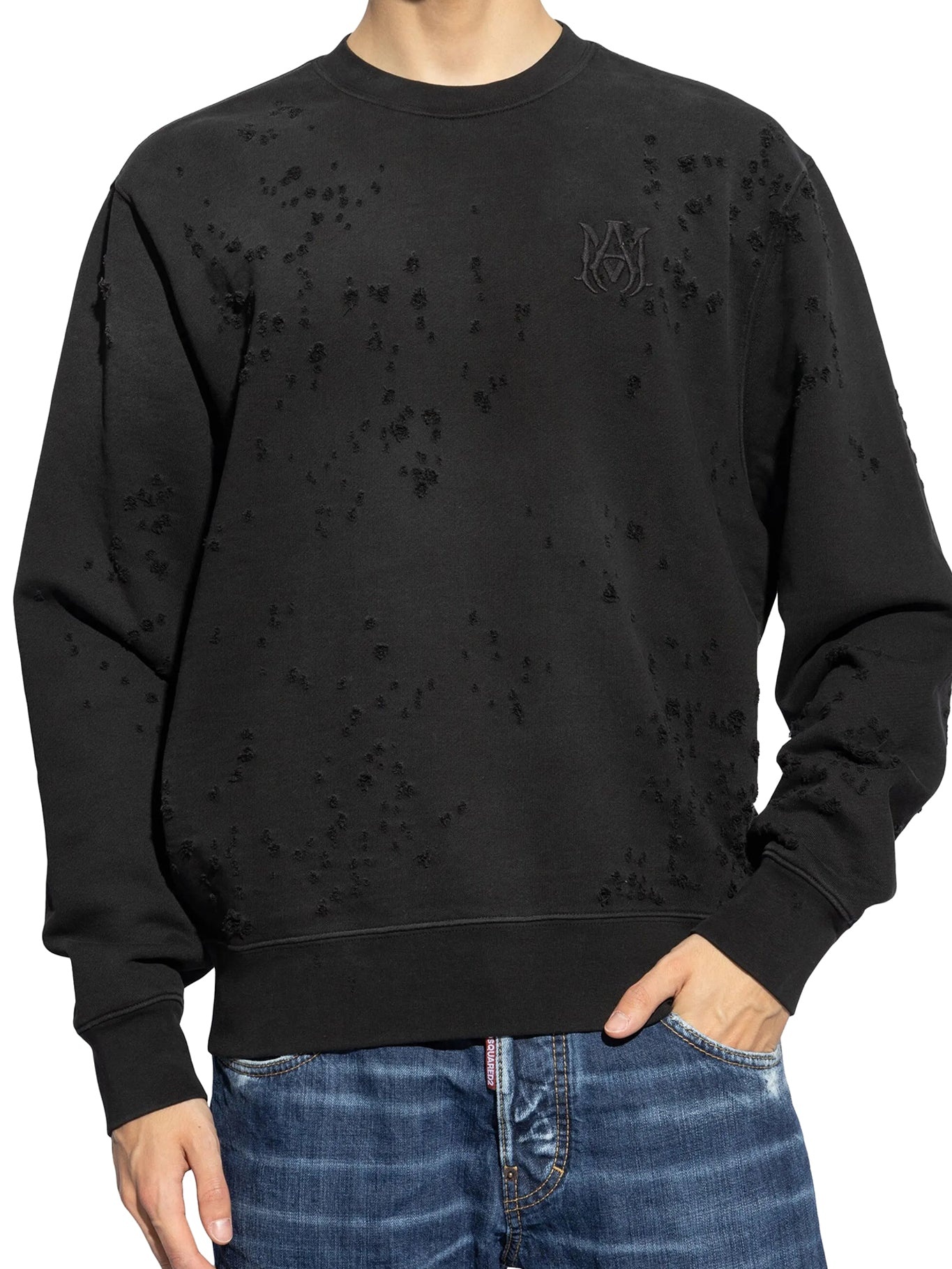 CREW NECK SWEATSHIRT WITH DESTROYED EFFECT - 3