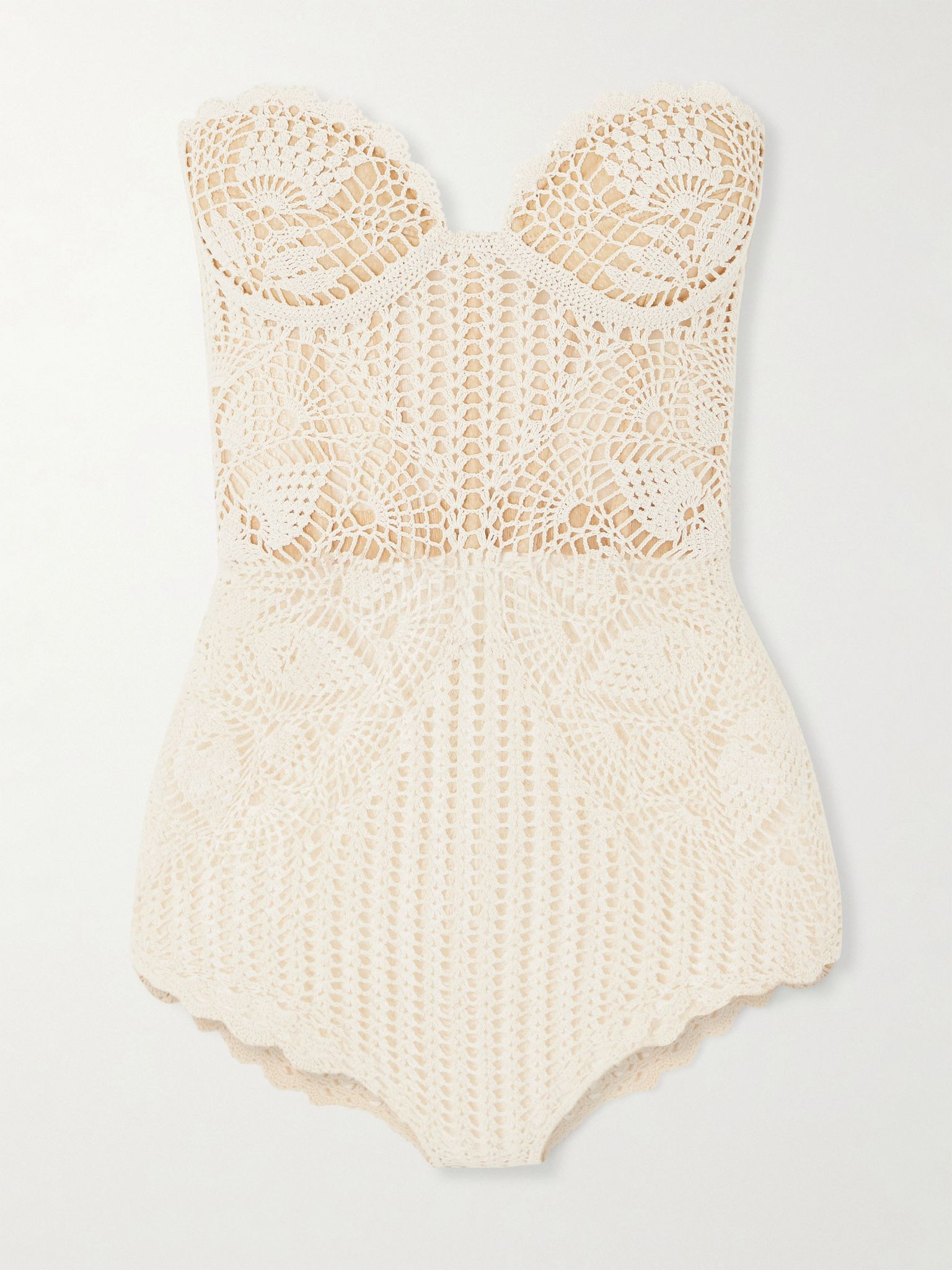 Crocheted cotton-lace bodysuit Cream - 1