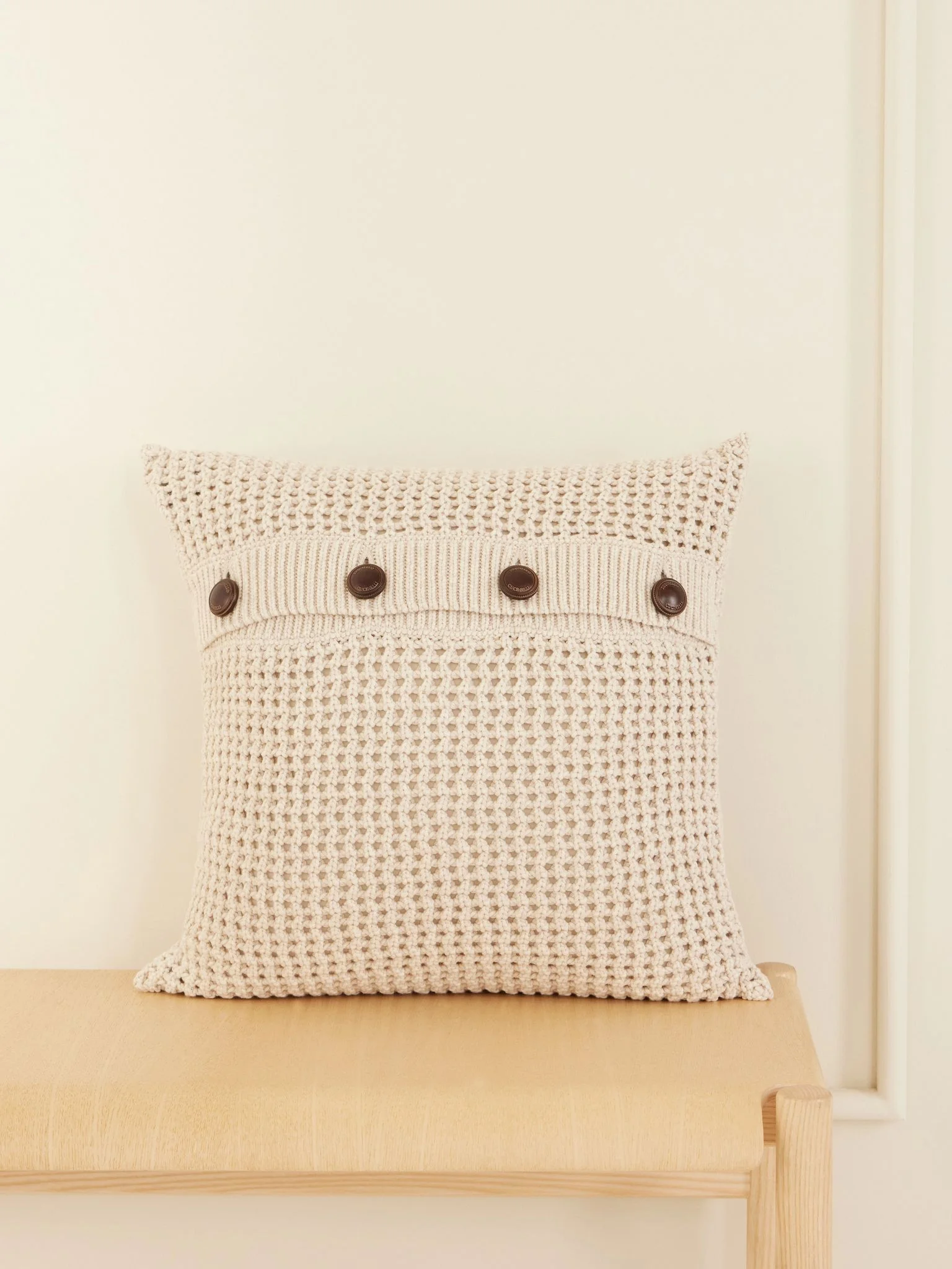 Open-knit cotton-blend cushion Beige - 1