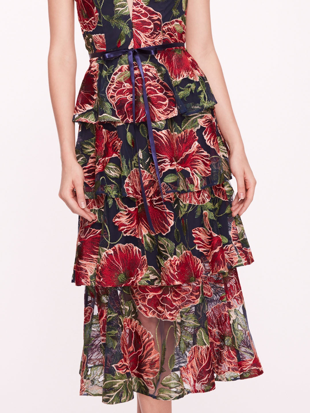 EMBROIDERED PLUNGING MIDI DRESS - 4