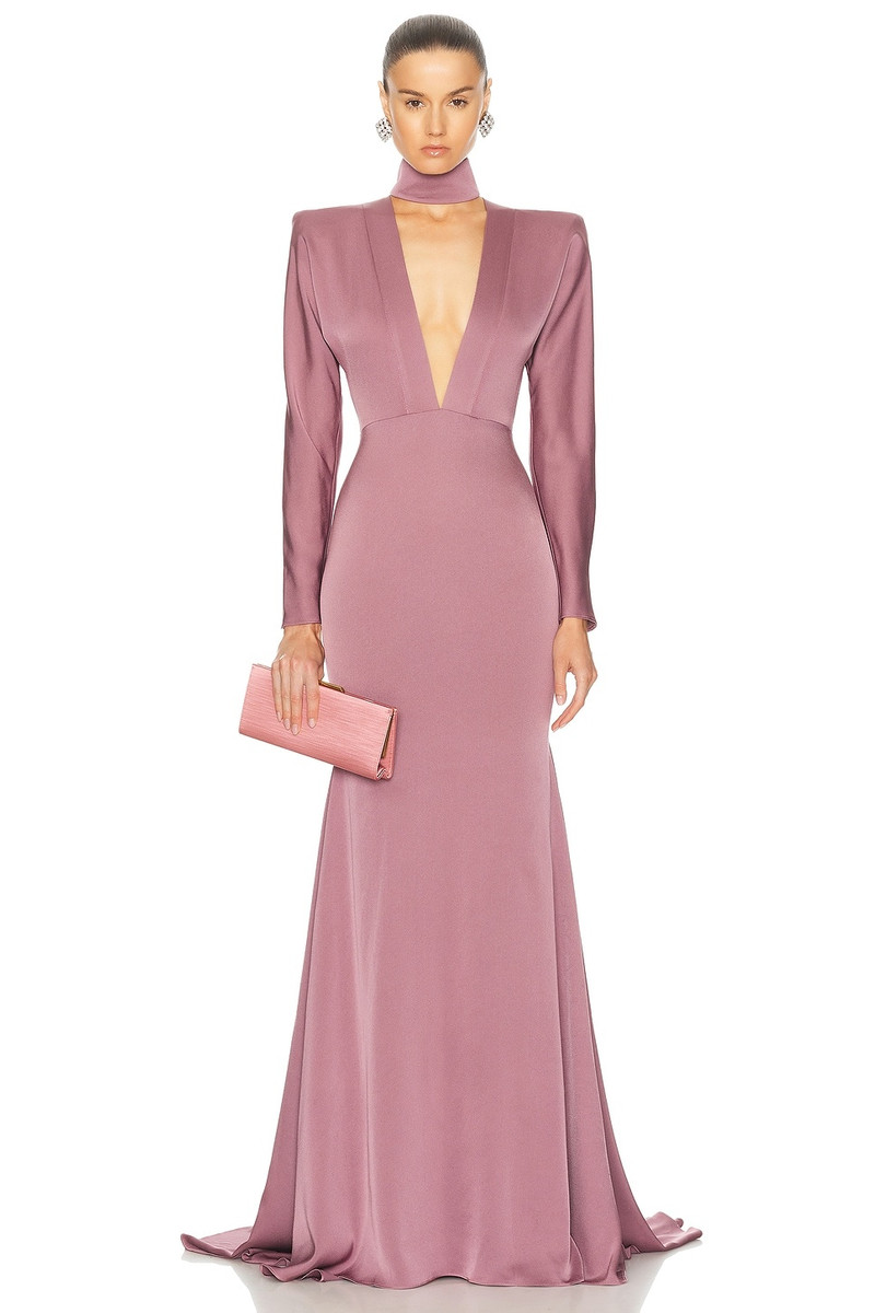 Long Sleeve V Neck Gown 1