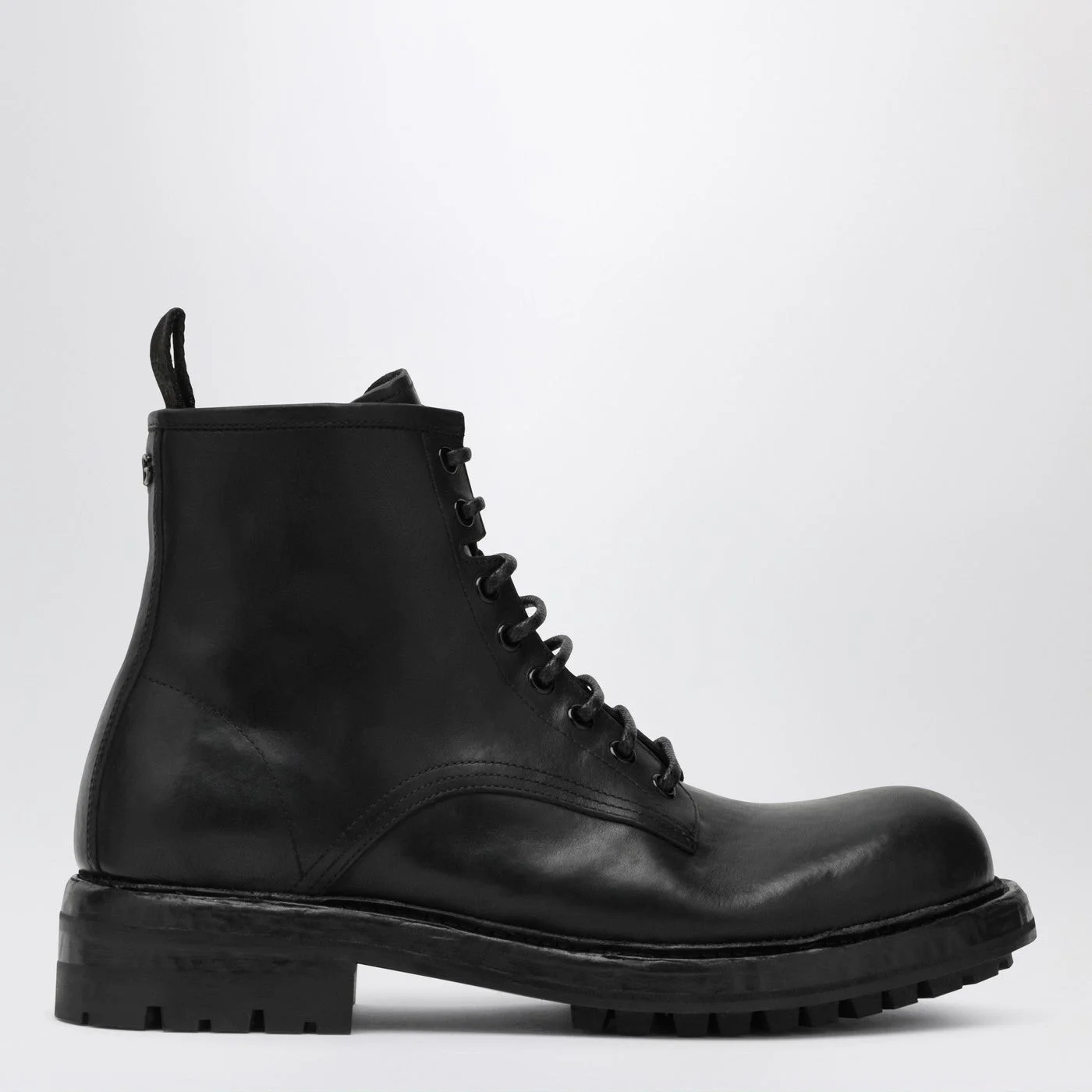 Black lace-up leather ankle boot - 1