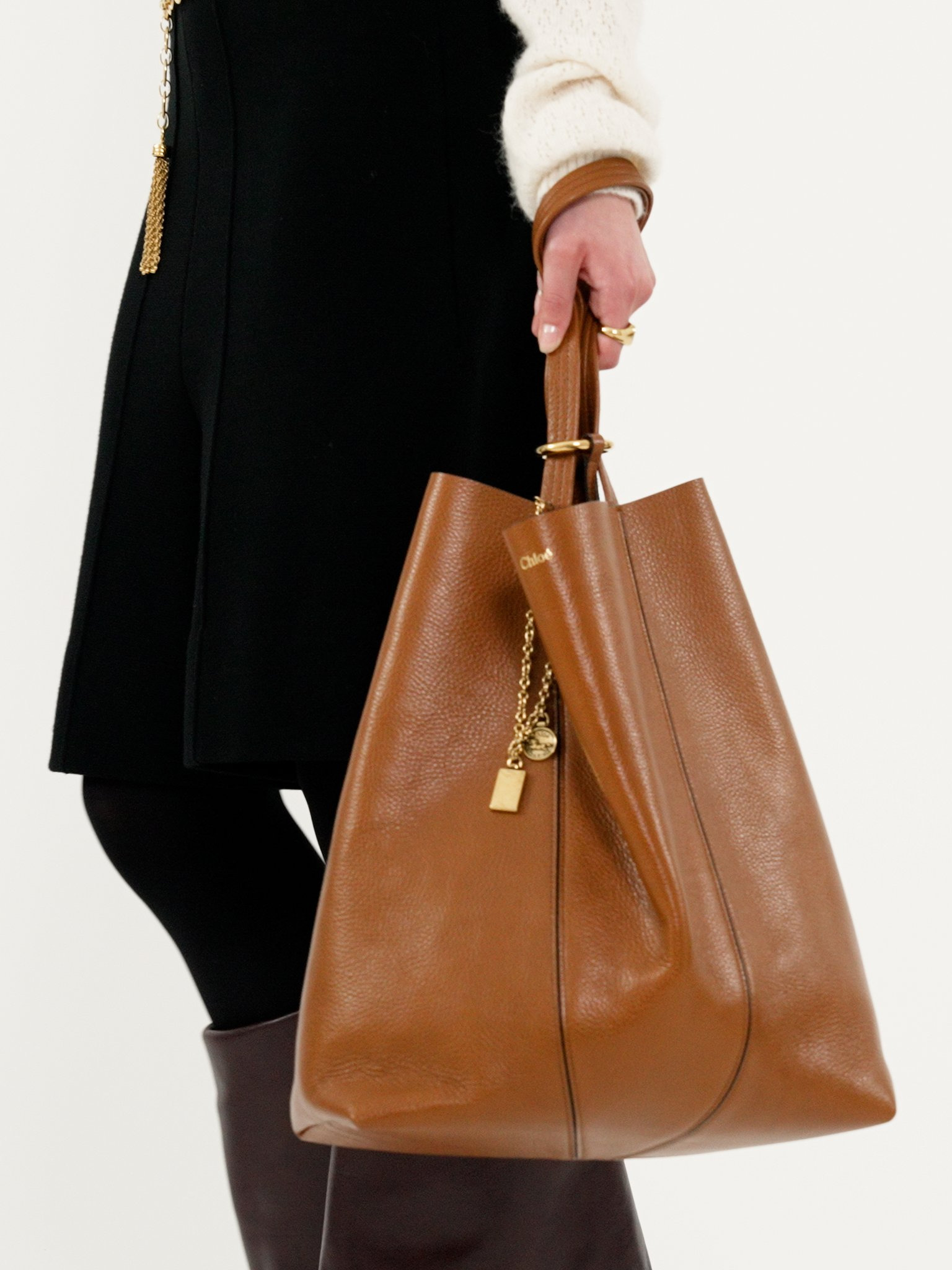 LARGE CHLOÉ SPIN TOTE BAG IN GRAINED LEATHER - 4