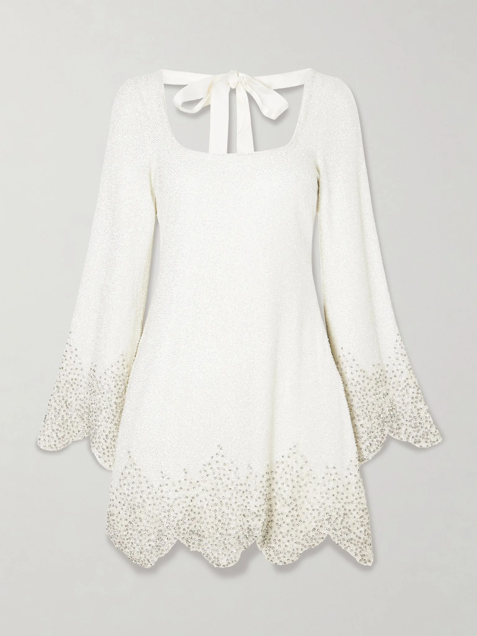 Embellished scalloped stretch-tulle mini dress Ivory - 1