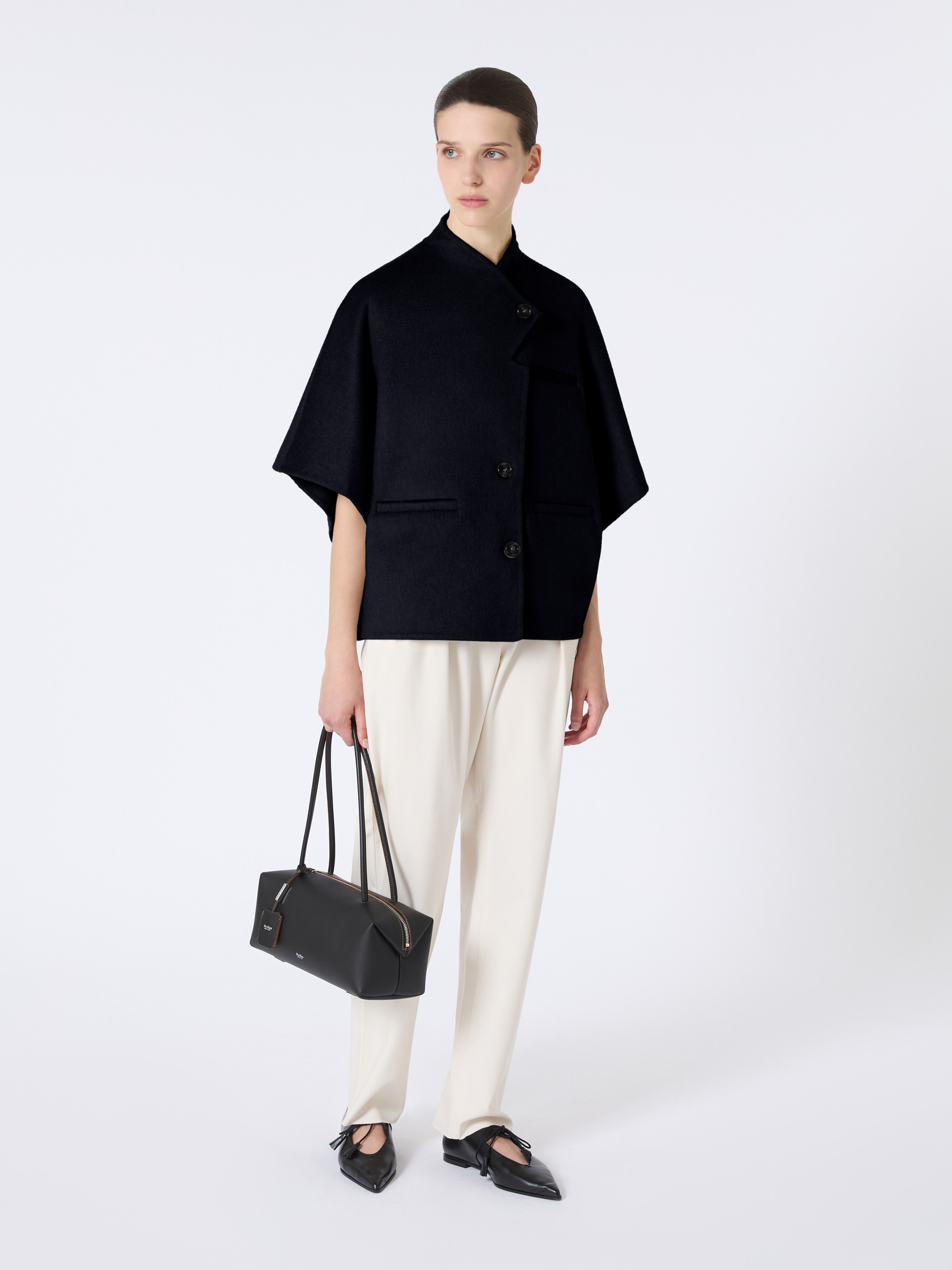 ANDALO Long cropped cape in cashmere drap - 2