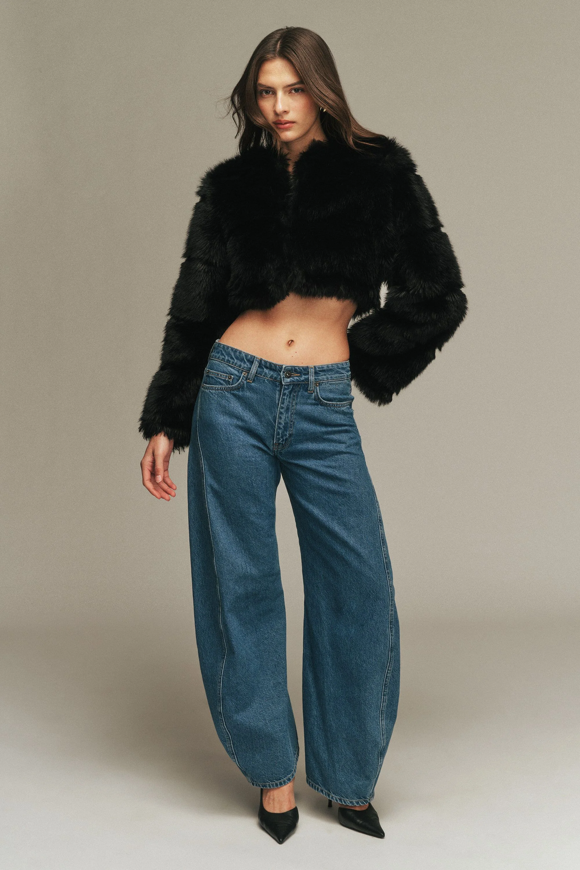 Petro Cropped Faux Fur Jacket In Black - 1