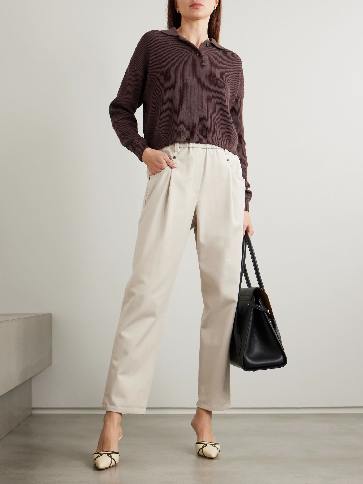 Cotton-blend twill tapered pants Off-white - 2