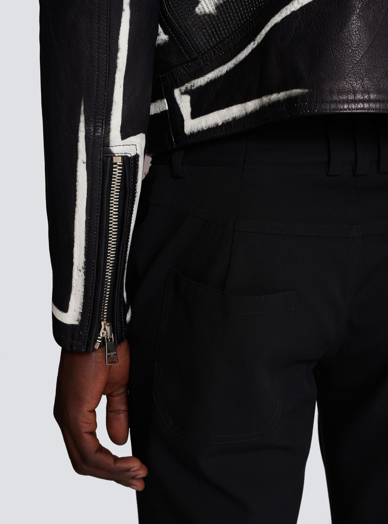 Leather biker jacket with "Love Letter" print 8