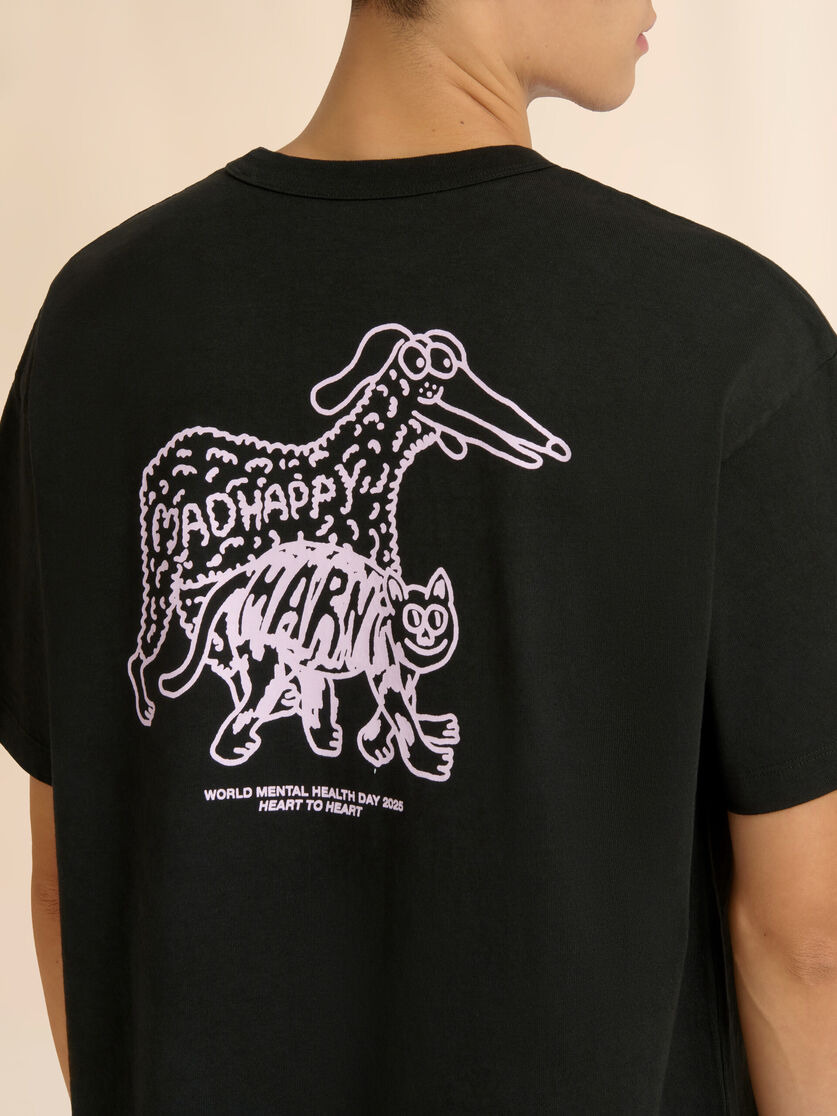 MARNI + MADHAPPY BLACK COTTON T-SHIRT WITH ANIMAL PRINT - 5