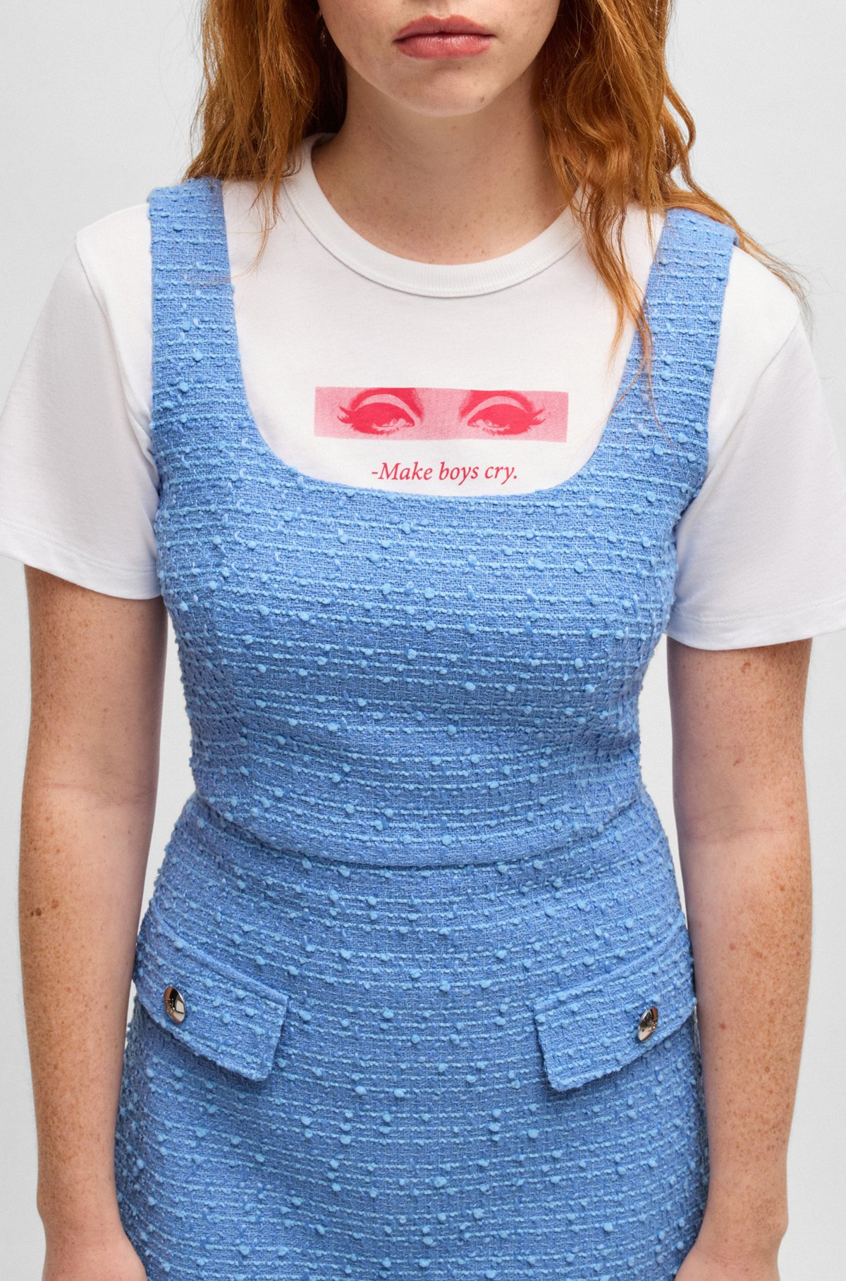 TEXTURED-BOUCLÉ DRESS WITH FAUX FLAP POCKETS - 5